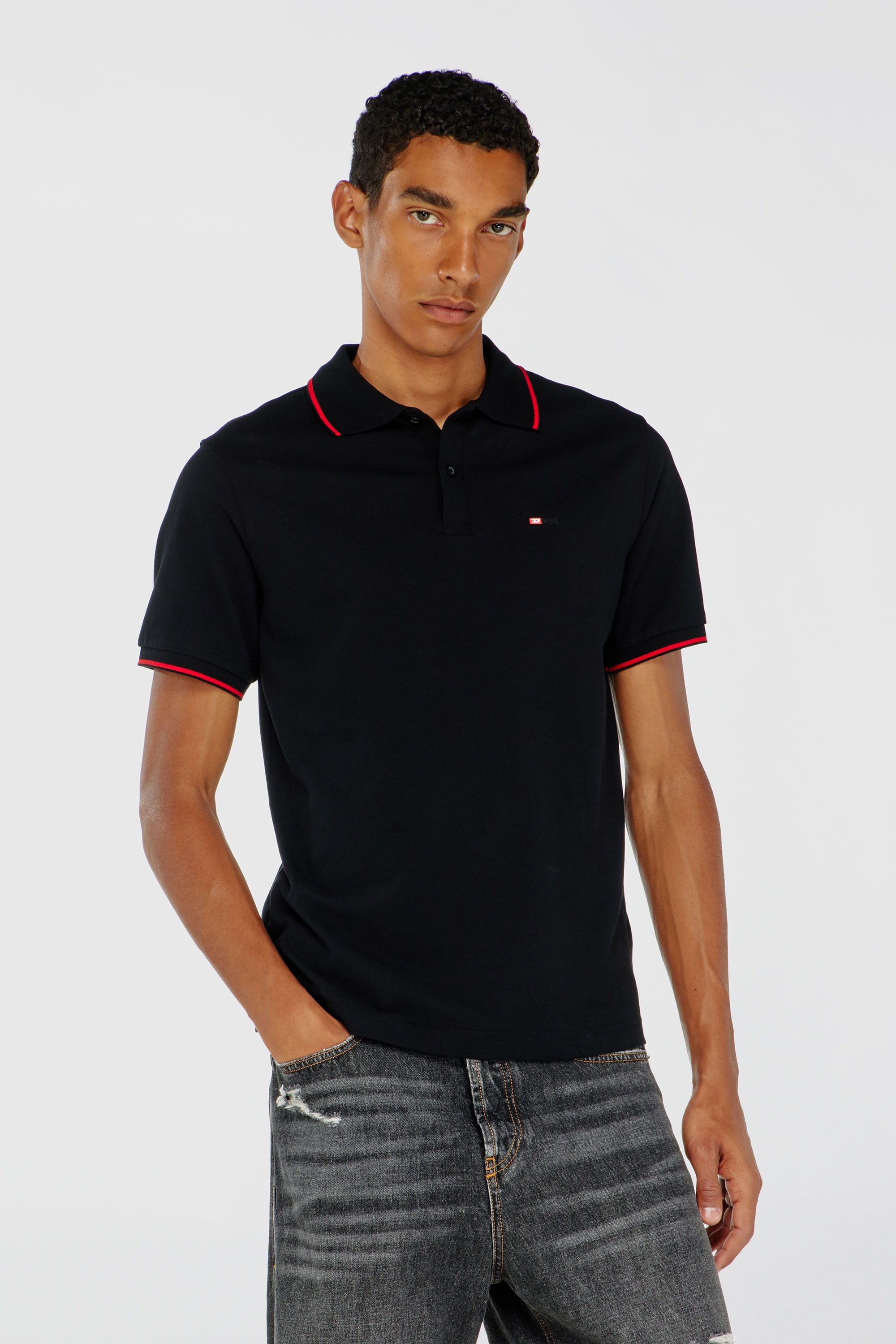 Diesel - T-FERRY-MICRODIV, Polo avec micro broderie Diesel Homme in Noir - 1