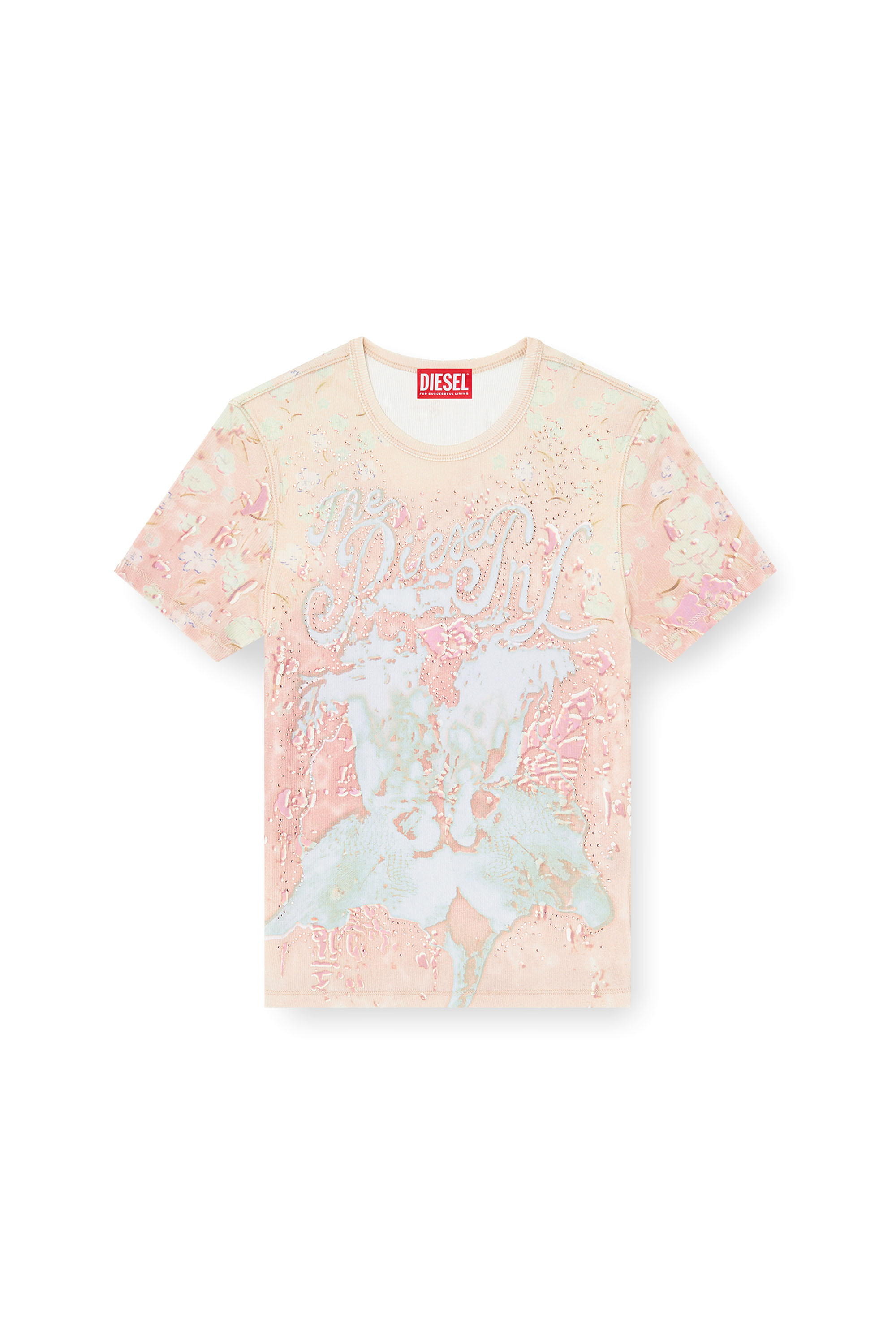 Diesel - T-BRIL, Haut &agrave; imprim&eacute; animalier avec cristaux Femme in Rose - 2