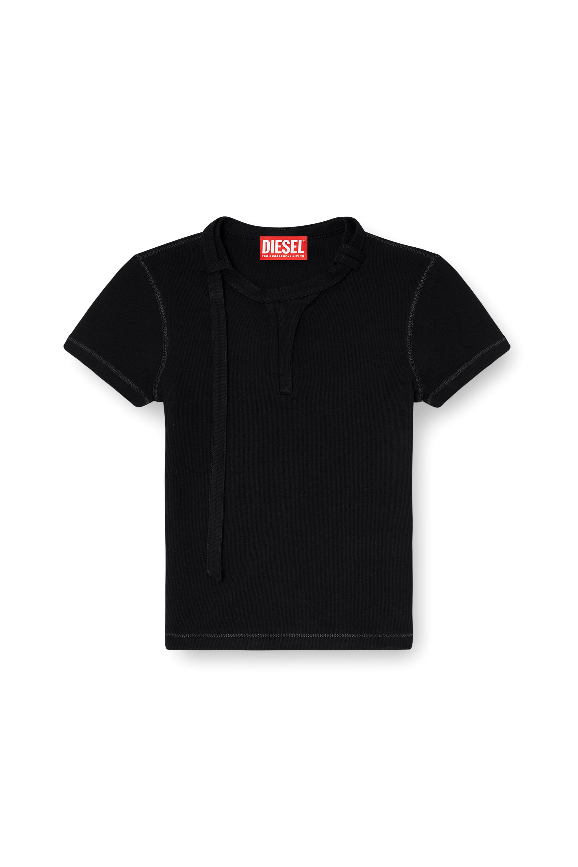 Diesel - T-IARAS, Top en jersey c&ocirc;tel&eacute; avec bride biker au cou Femme in Noir - 3