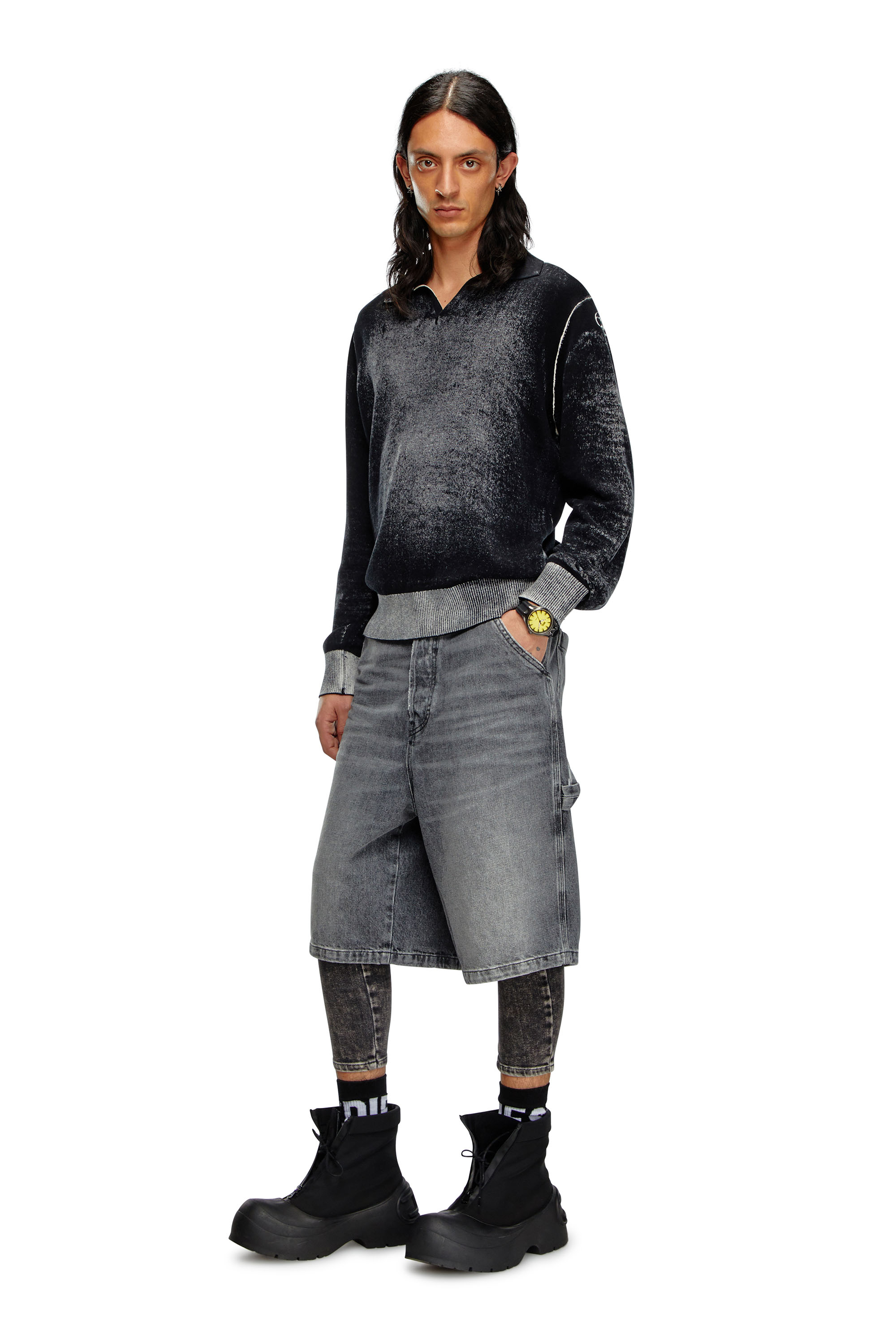 Diesel - D-LIVERY-SHORT, Short utility en denim de chanvre Homme in Noir - 2