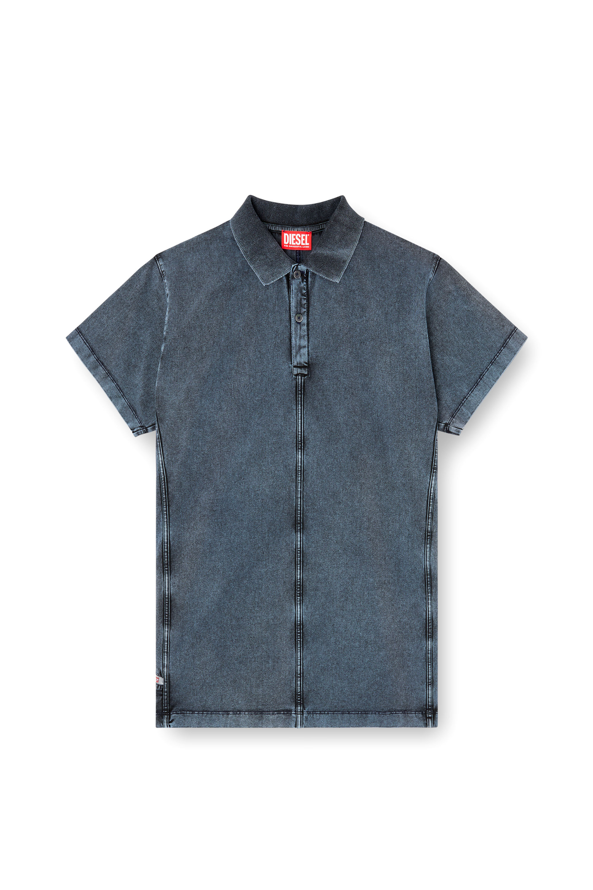 Diesel - T-NOMELY, Polo en jersey effet denim Homme in Bleu - 3