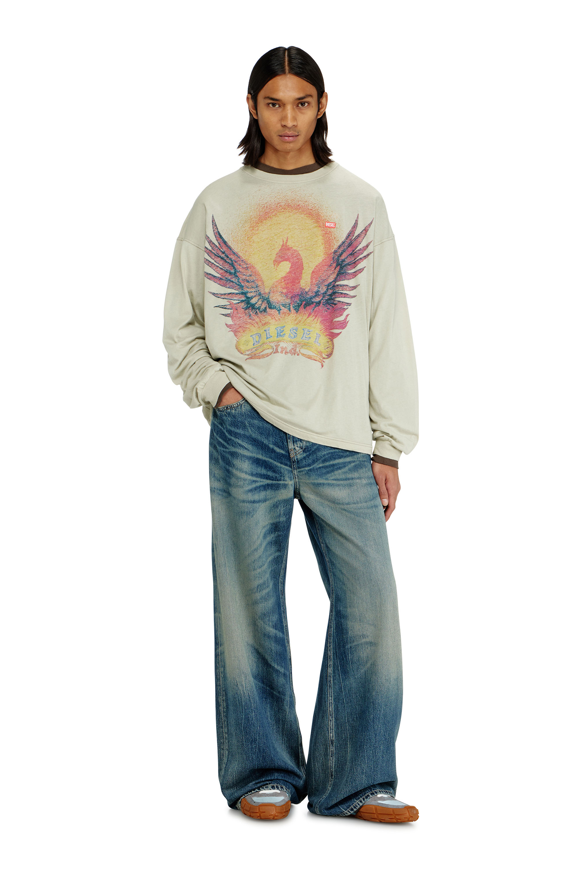 Diesel - T-BOXT-LS-AA1, T-shirt &agrave; manches longues avec motif Phoenix Homme in Beige - 2