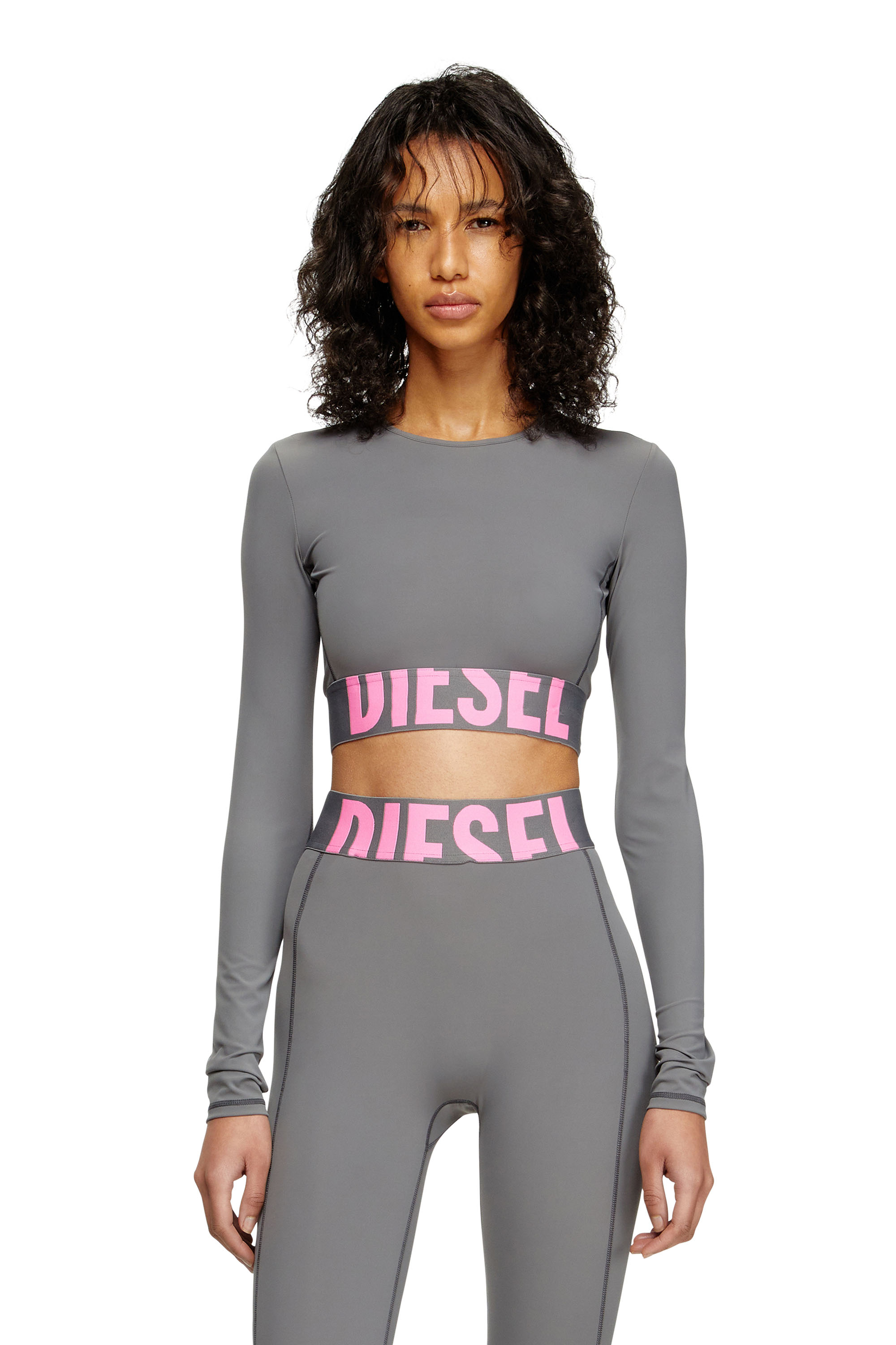 Diesel - MELISSA-D-POP, Woman's Microfibre crop top with cut-off logo in Grey - 1