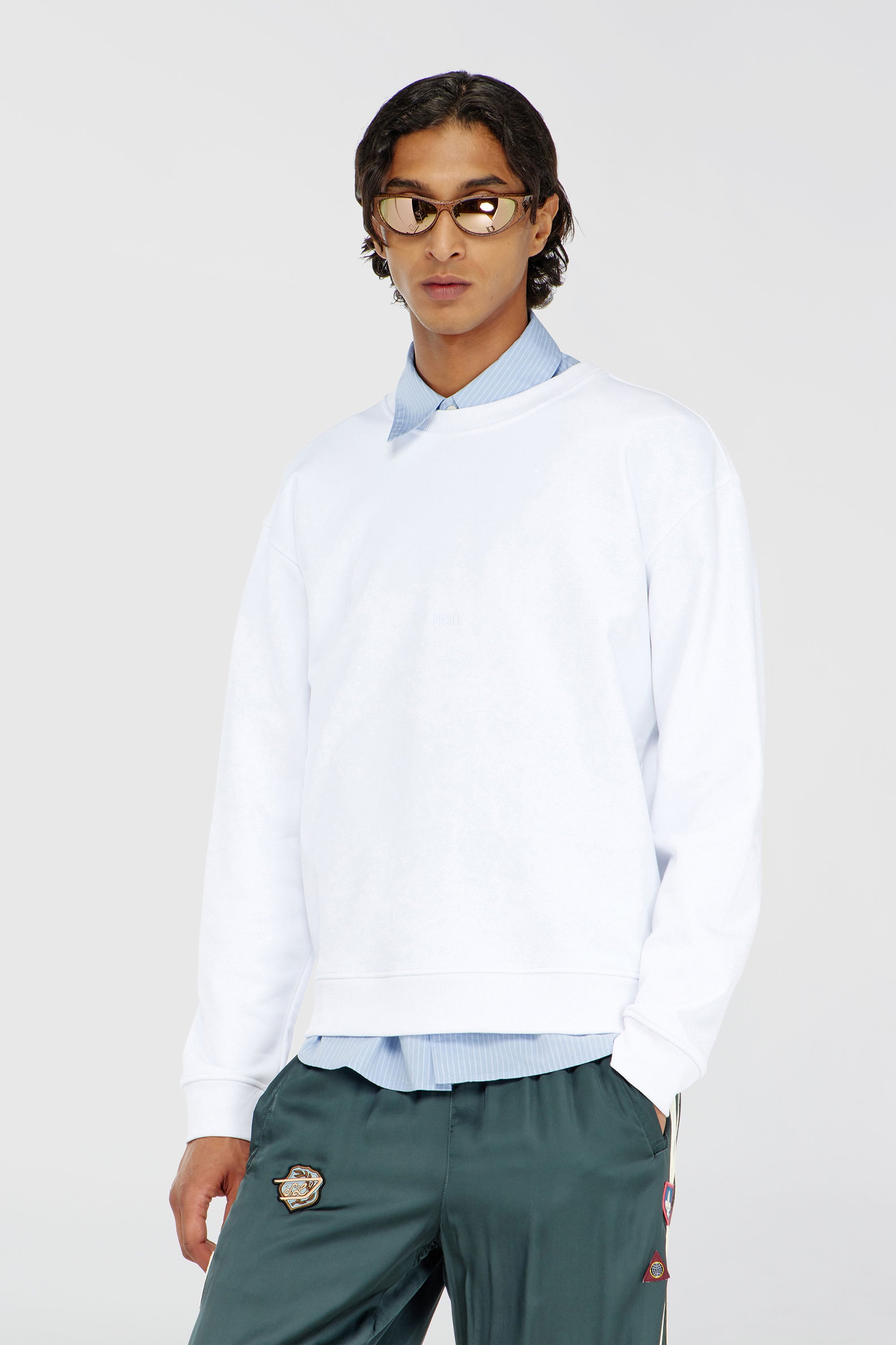 Diesel - S-NORM-AA5, Sweat-shirt en coton avec micro broderie logo Homme in Blanc - 1