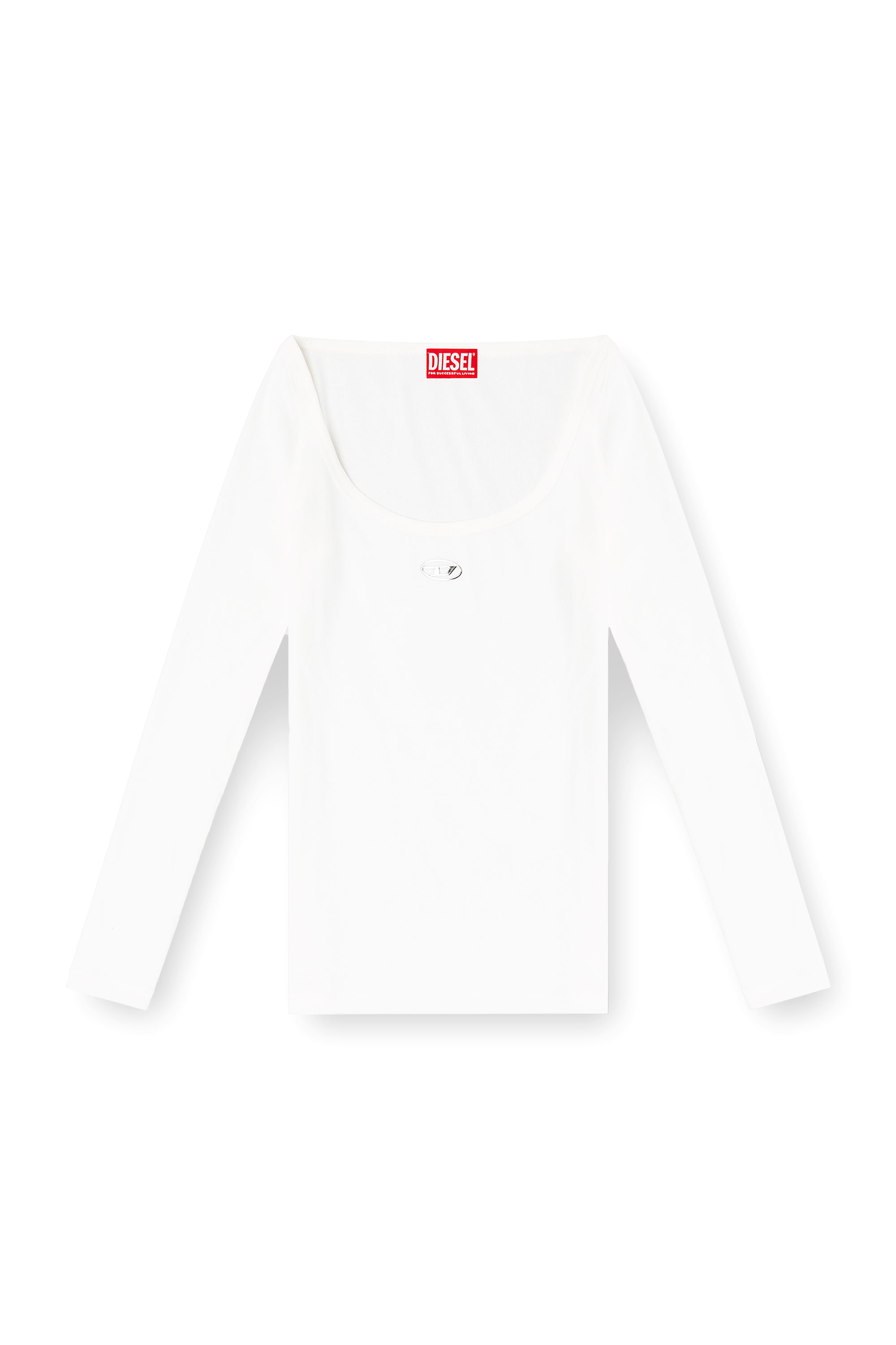 Diesel - T-BAL-OD, Haut à manches longues côtelé avec Oval D métallique Femme in Blanc - 3