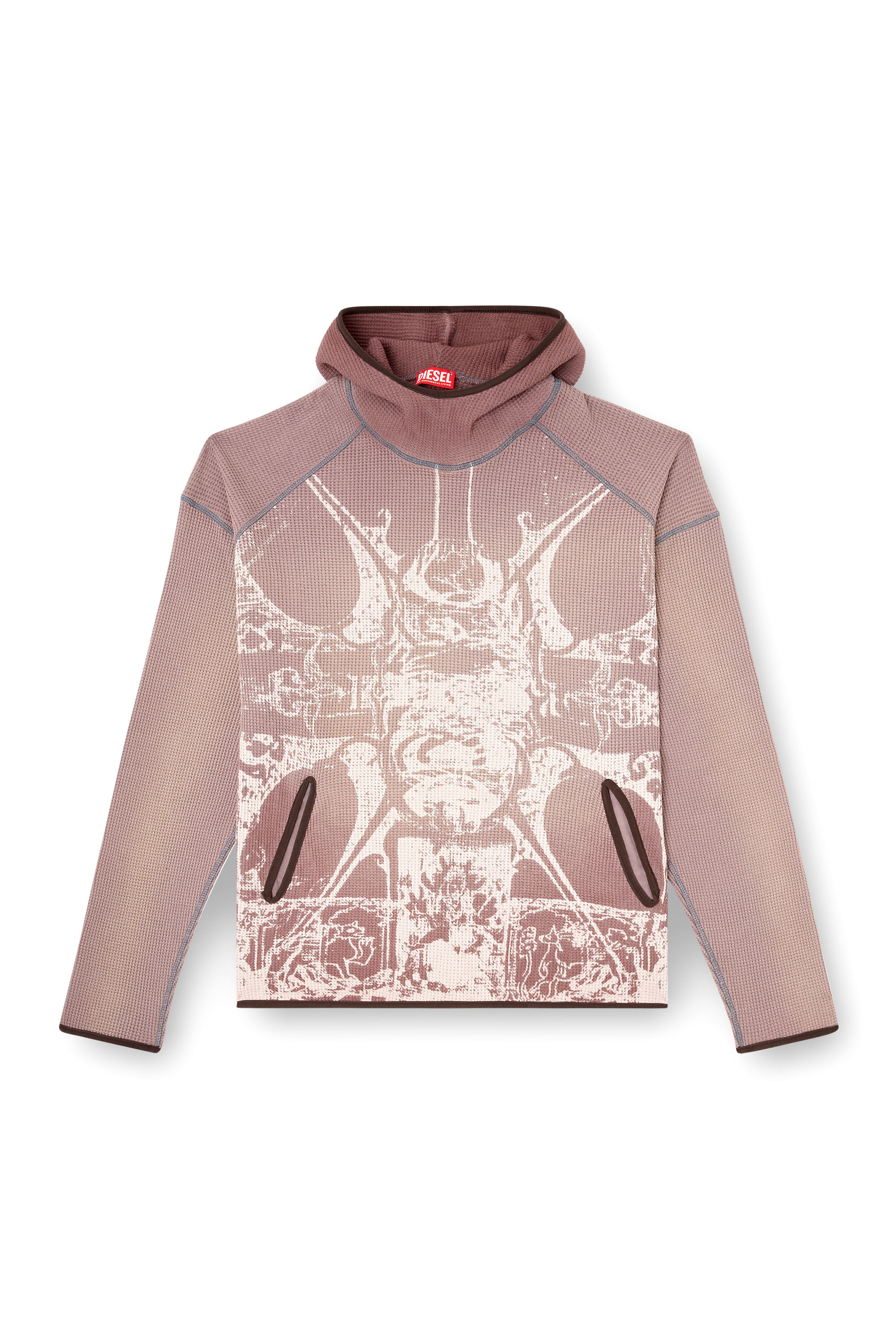 Diesel - S-WAF-HOOD-NEW, Sweat-shirt à capuche délavé en tissu gaufré avec imprimé graphique Homme in Violet - 2