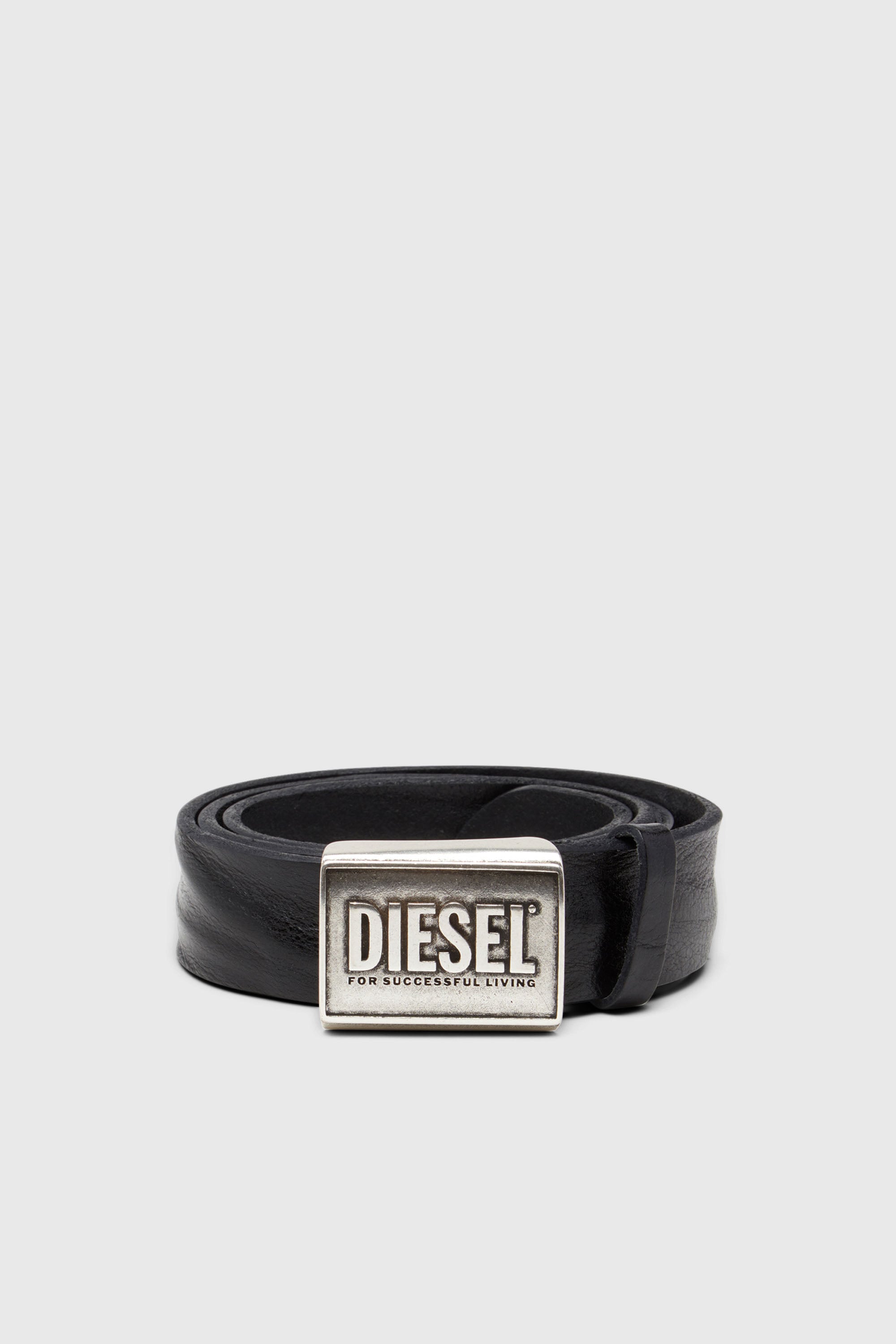 Diesel - B-METAL BISCOTTO, Ceinture en cuir 4 cm avec plaque logo Homme in Noir - 1