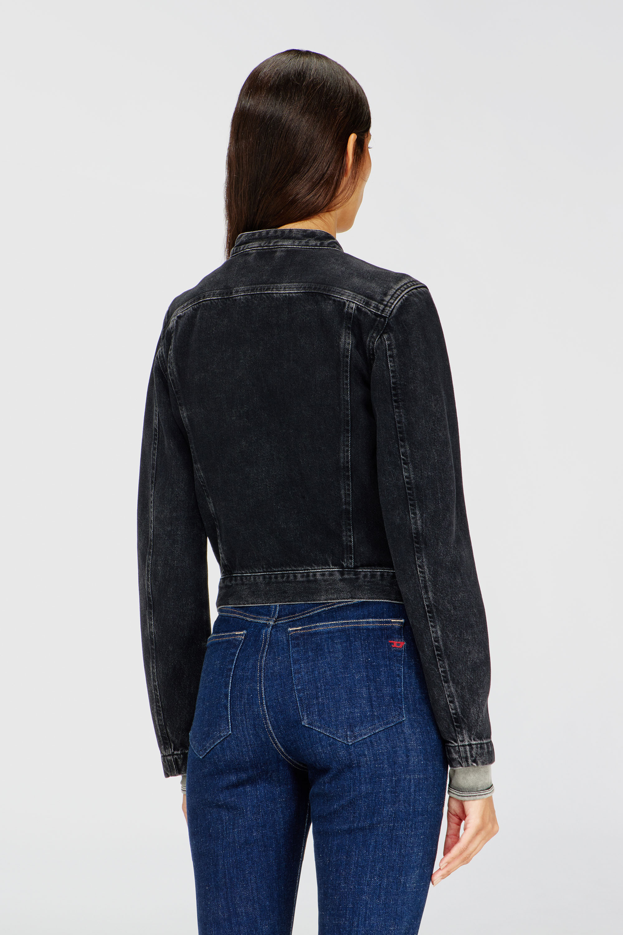 Diesel - DE-MORNIN, Blouson motard en denim en denim &agrave; lavage propre Femme in Noir - 4