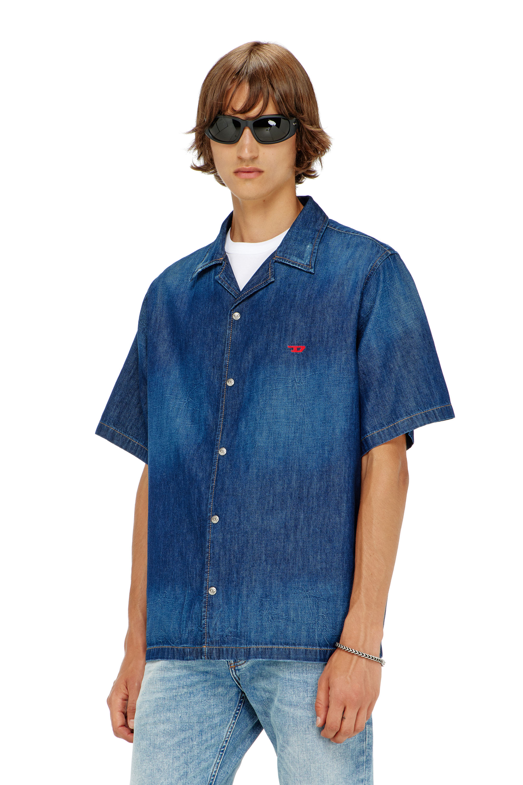 Diesel - D-NABIL-D, Chemise &agrave; manches courtes en denim Homme in Bleu - 1