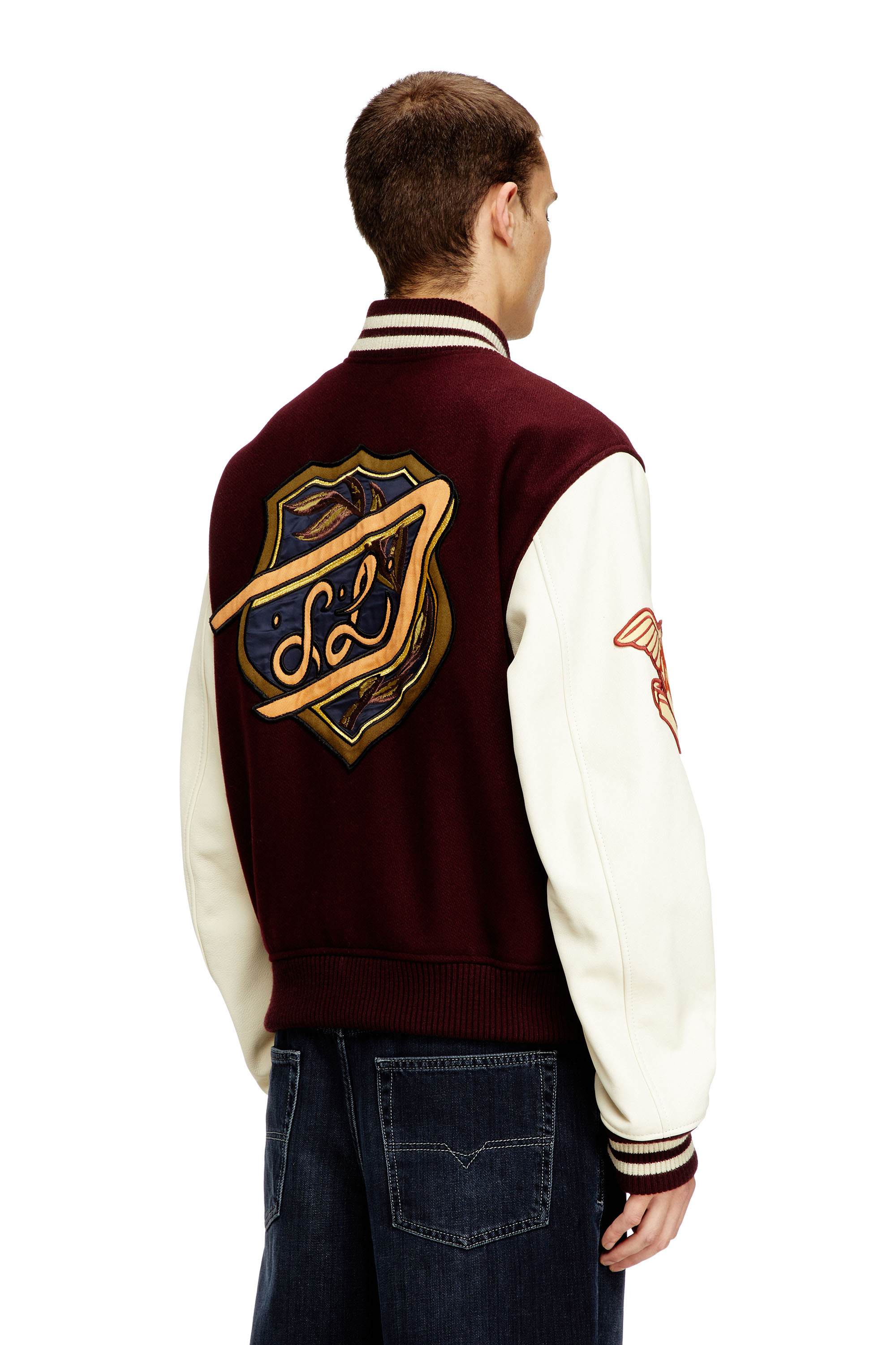 Diesel - L-ARRY-CP, Bomber court en laine et cuir Homme in Polychrome - 4