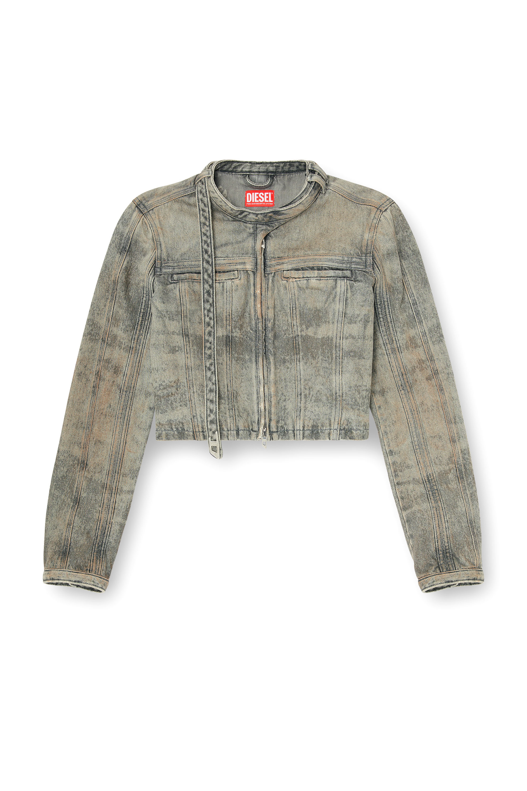 Diesel - DE-SAPHIX-FSI1, Veste courte en denim satin de coton-chanvre Femme in Gris - 2
