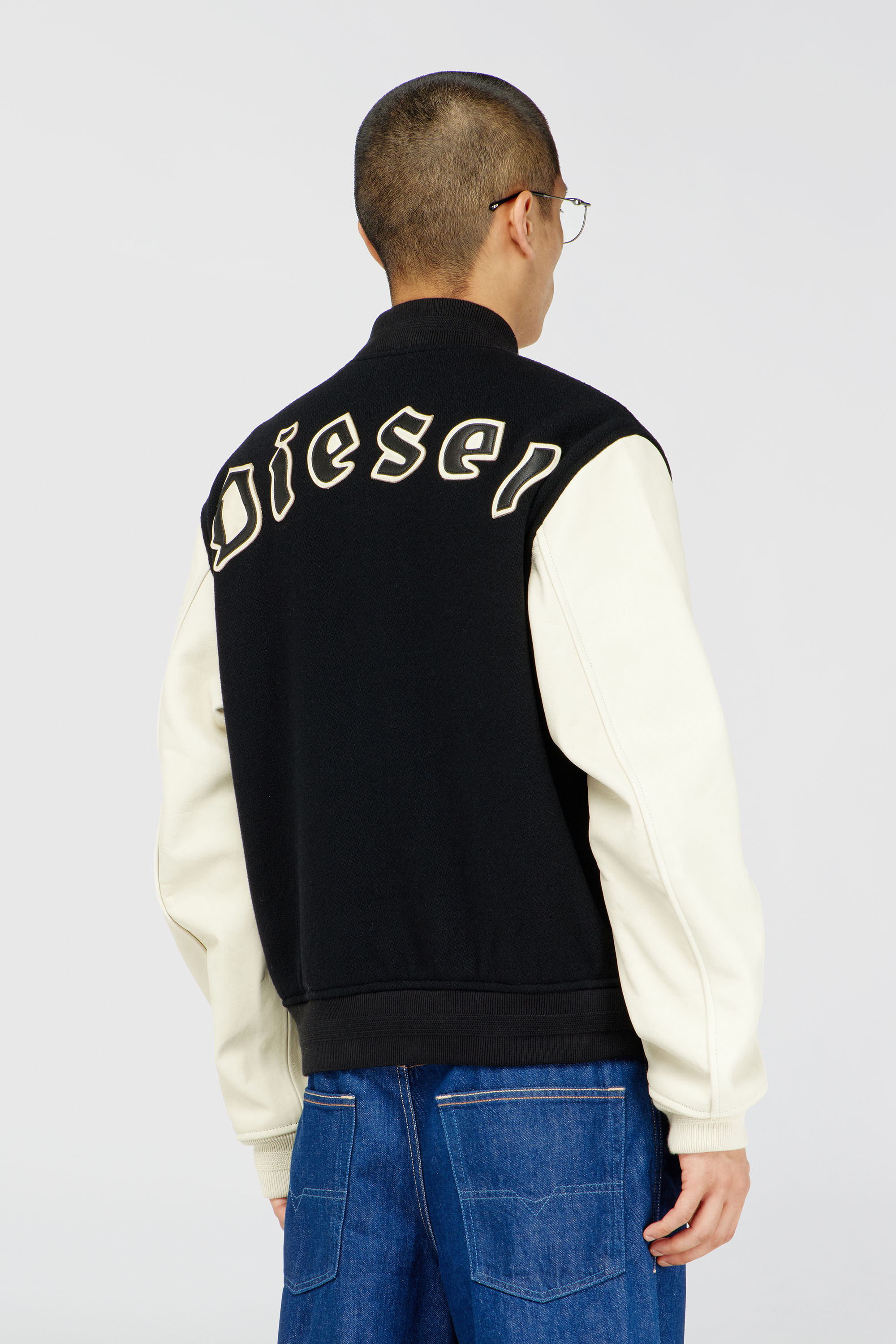 Diesel - L-ARRY-WRD, Blouson aviateur en m&eacute;lange de laine et cuir Homme in Polychrome - 4