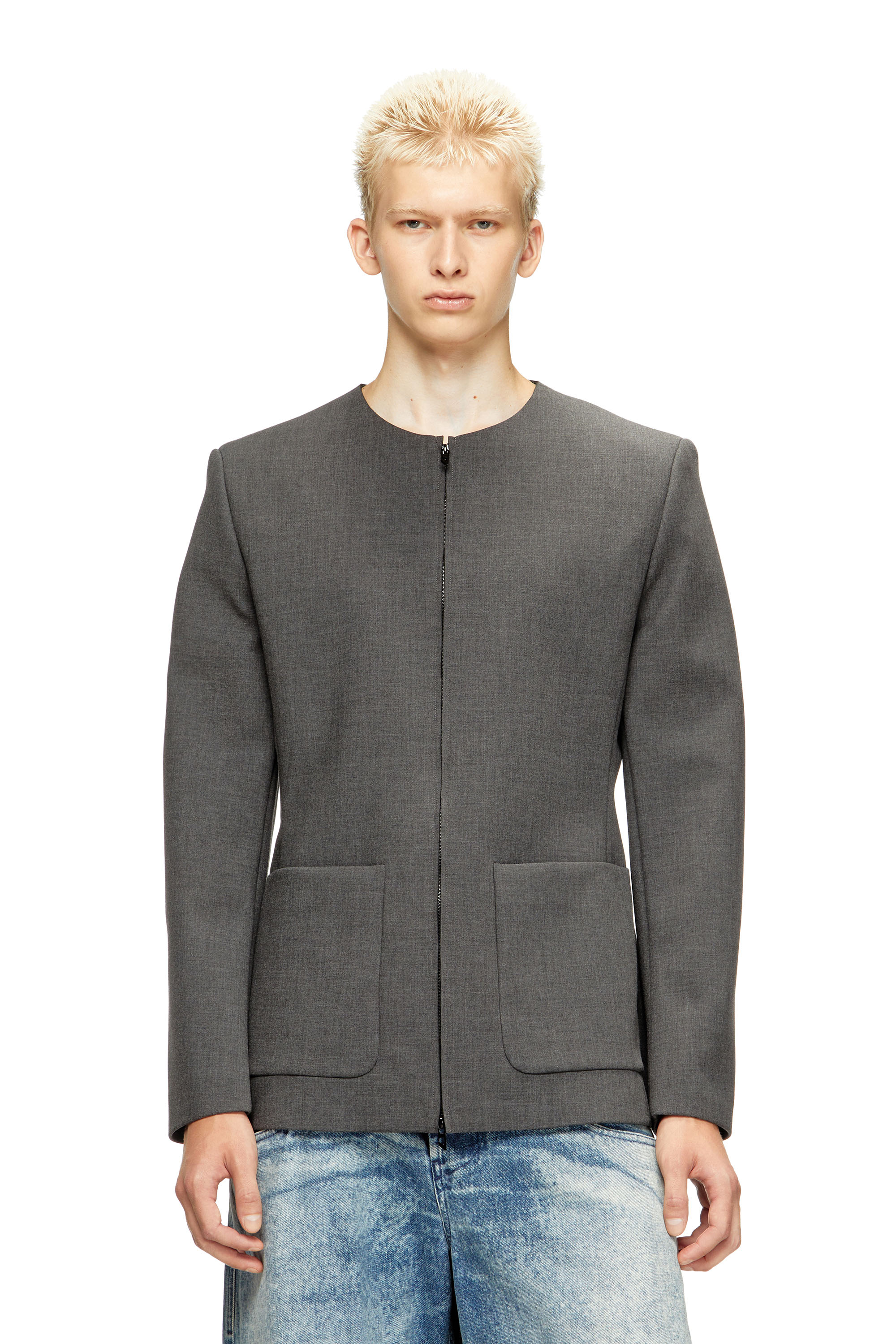 Diesel - J-CESAR-NEO, Veste sans col en tissu contrecollé néoprène Homme in Gris - 1