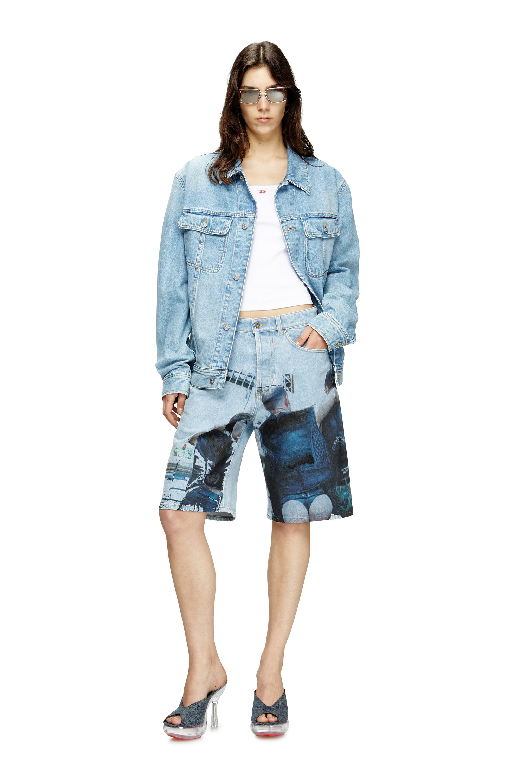 Diesel - PR-D-RIXFORD-S, Short en denim avec imprimé délavé Mixte in Bleu - 4