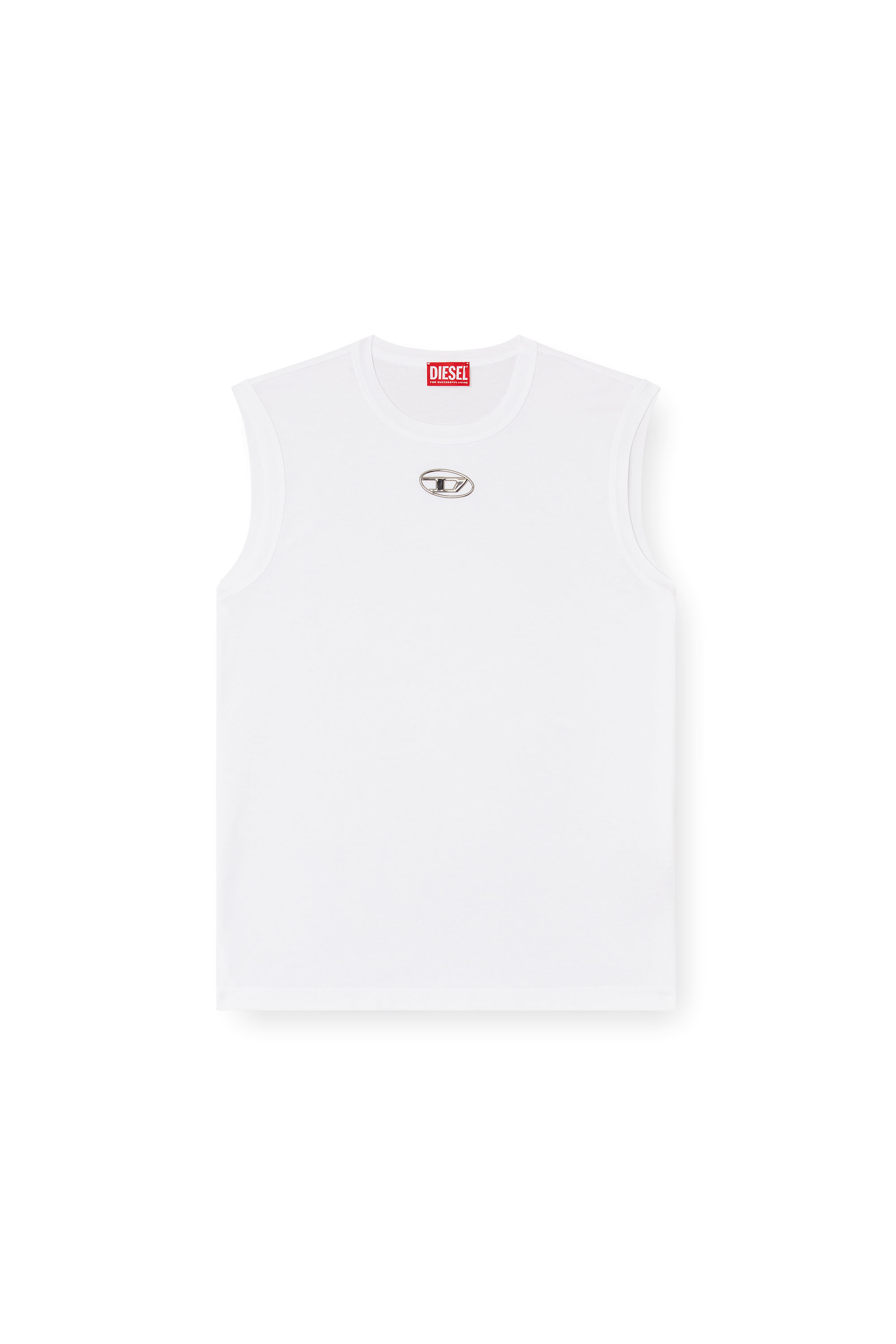 Diesel - T-BISCO-OD, D&eacute;bardeur avec Oval D m&eacute;tallis&eacute; Homme in Blanc - 3