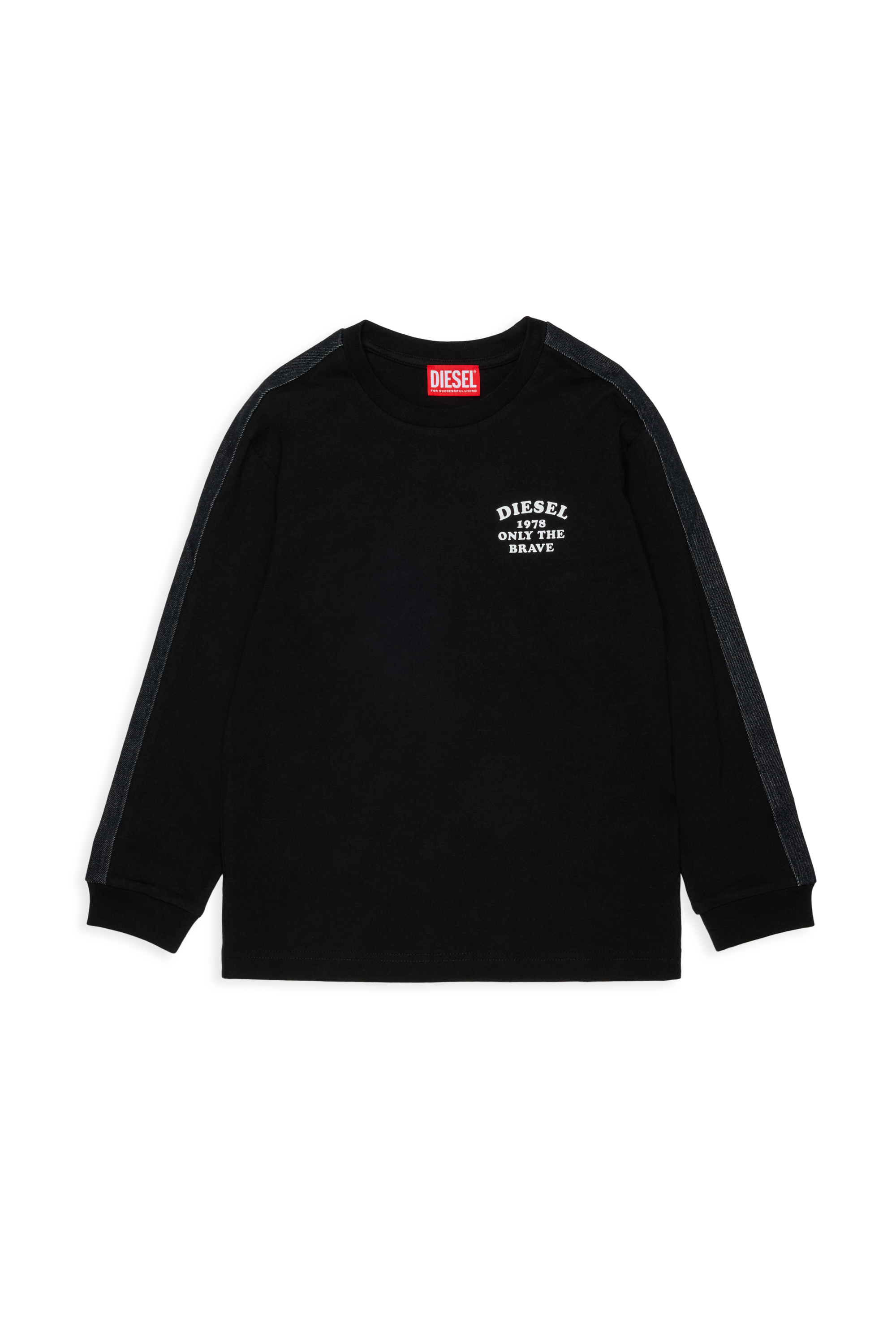 Diesel - TEAN OVER, T-shirt &agrave; manches longues avec logo et bandes contrast&eacute;es Homme in Noir - 1