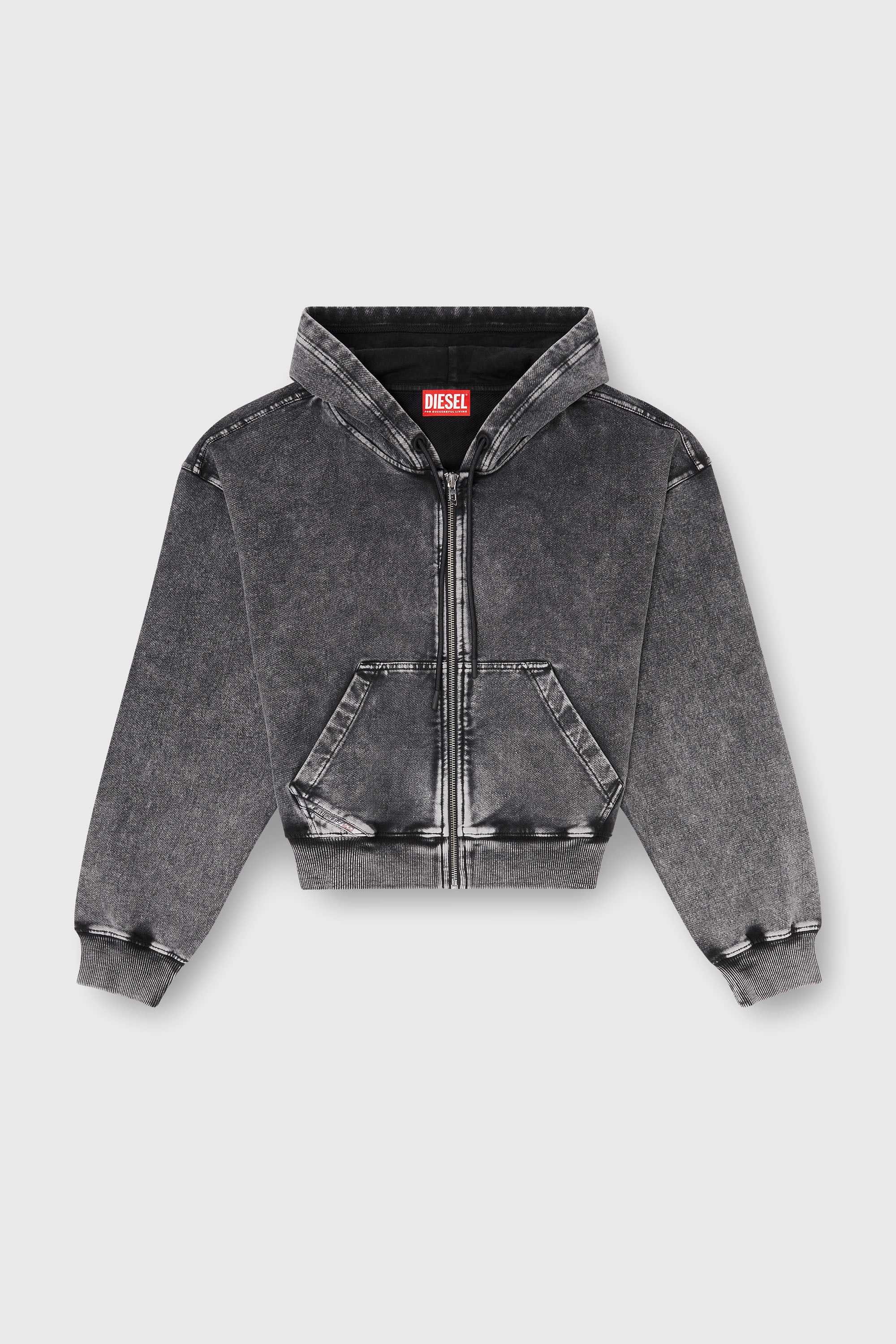 Diesel - F-ELYCY-AA2, Sweat &agrave; capuche effet denim Femme in Gris - 2