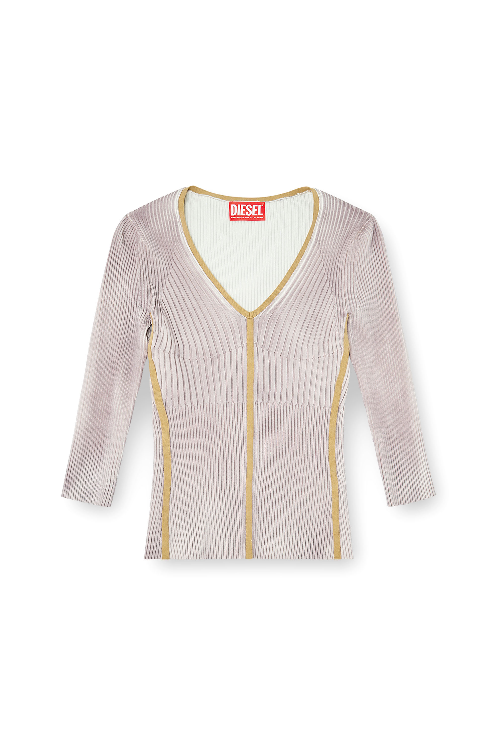 Diesel - M-SARMANI, Pull en maille &agrave; col V c&ocirc;tel&eacute; avec bandes contrastantes Femme in Violet - 3