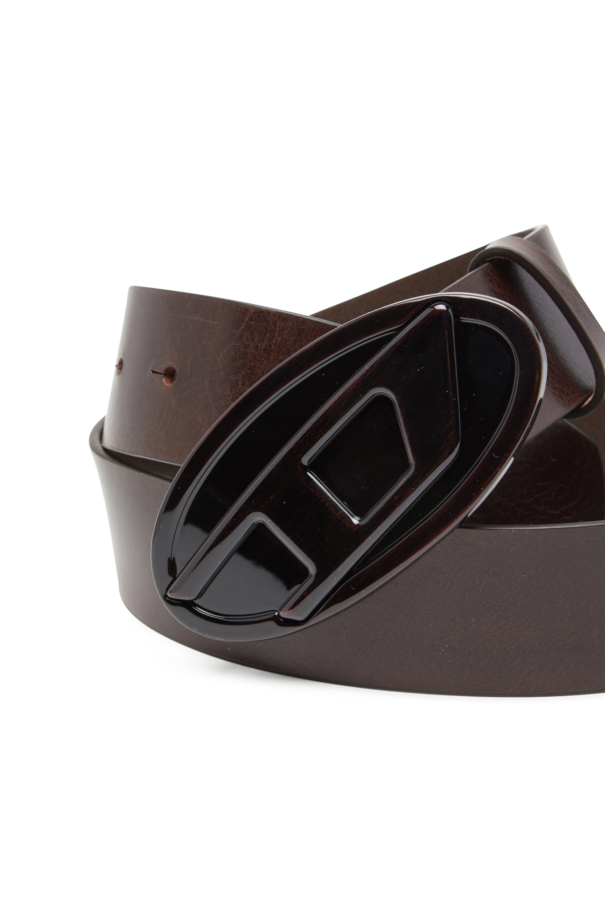 Diesel - B-1DR 2.0, Ceinture en cuir de 4 cm avec boucle Oval D scintillante Femme in Marron - 3