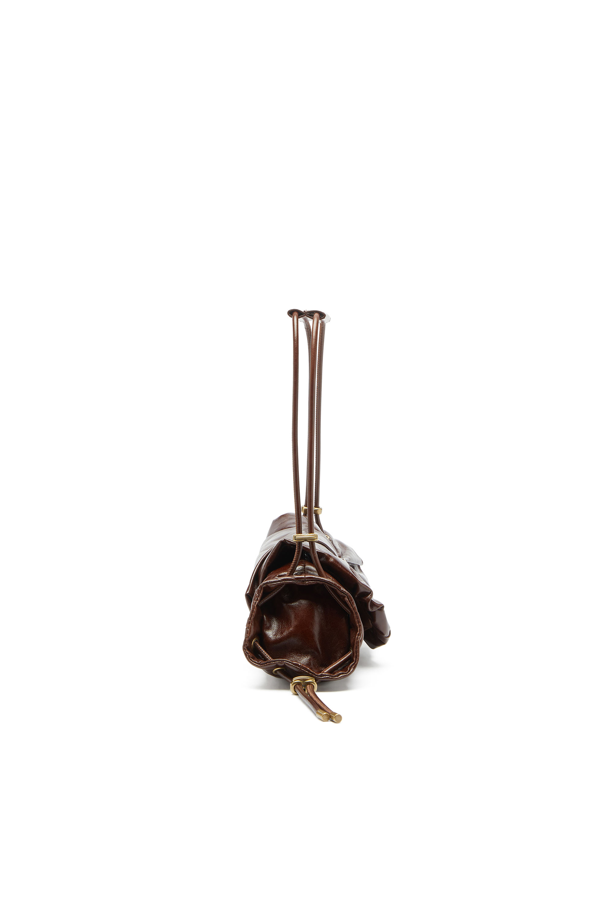 Diesel - SCRUNCH-D SHOULDER S, Scrunch-D-Petit sac &agrave; bandouli&egrave;re en cuir froiss&eacute; Femme in Marron - 4
