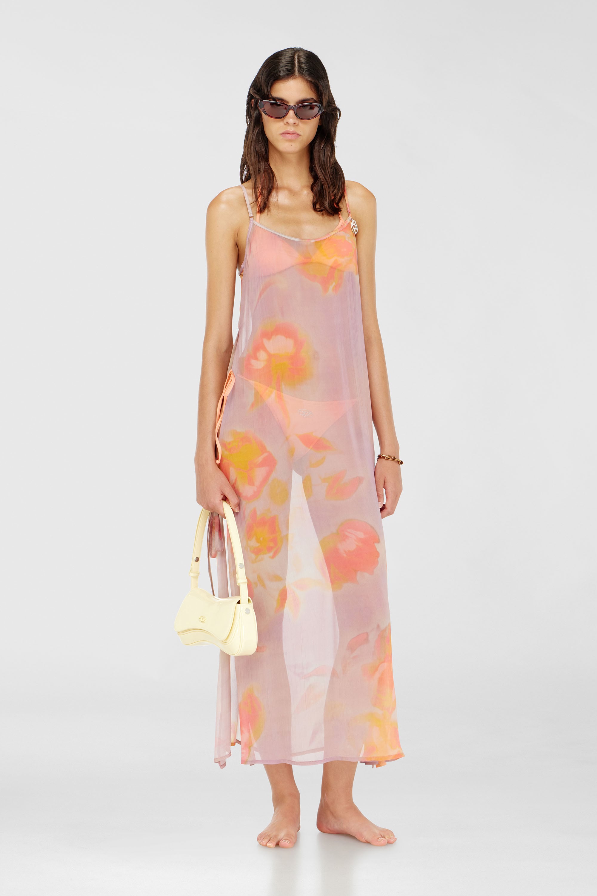 Diesel - VANYA-UTLT, Robe de plage en chiffon &agrave; motif floral Femme in Violet - 1