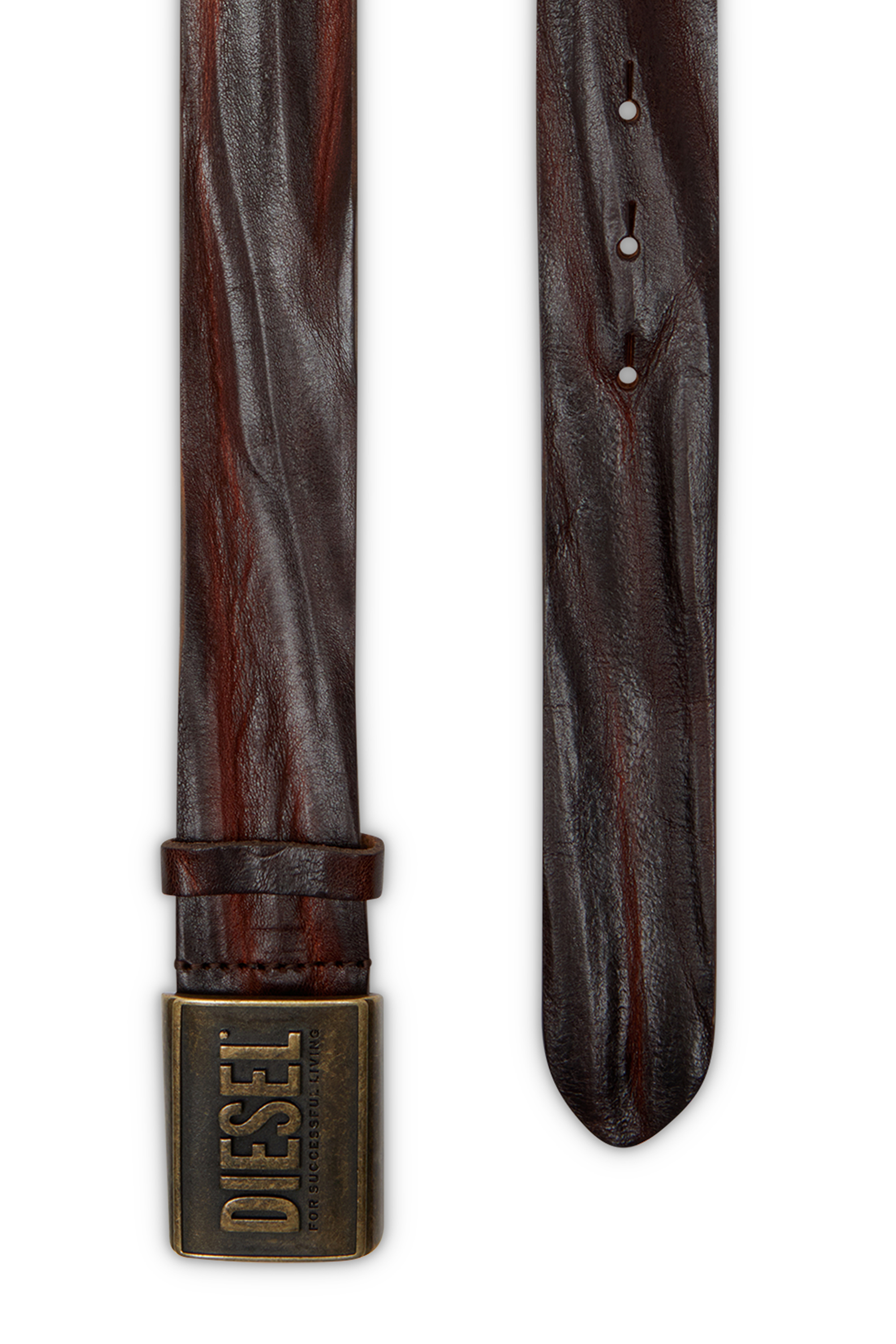 Diesel - B-METAL BISCOTTO, Ceinture en cuir 4 cm avec plaque logo Homme in Marron - 2