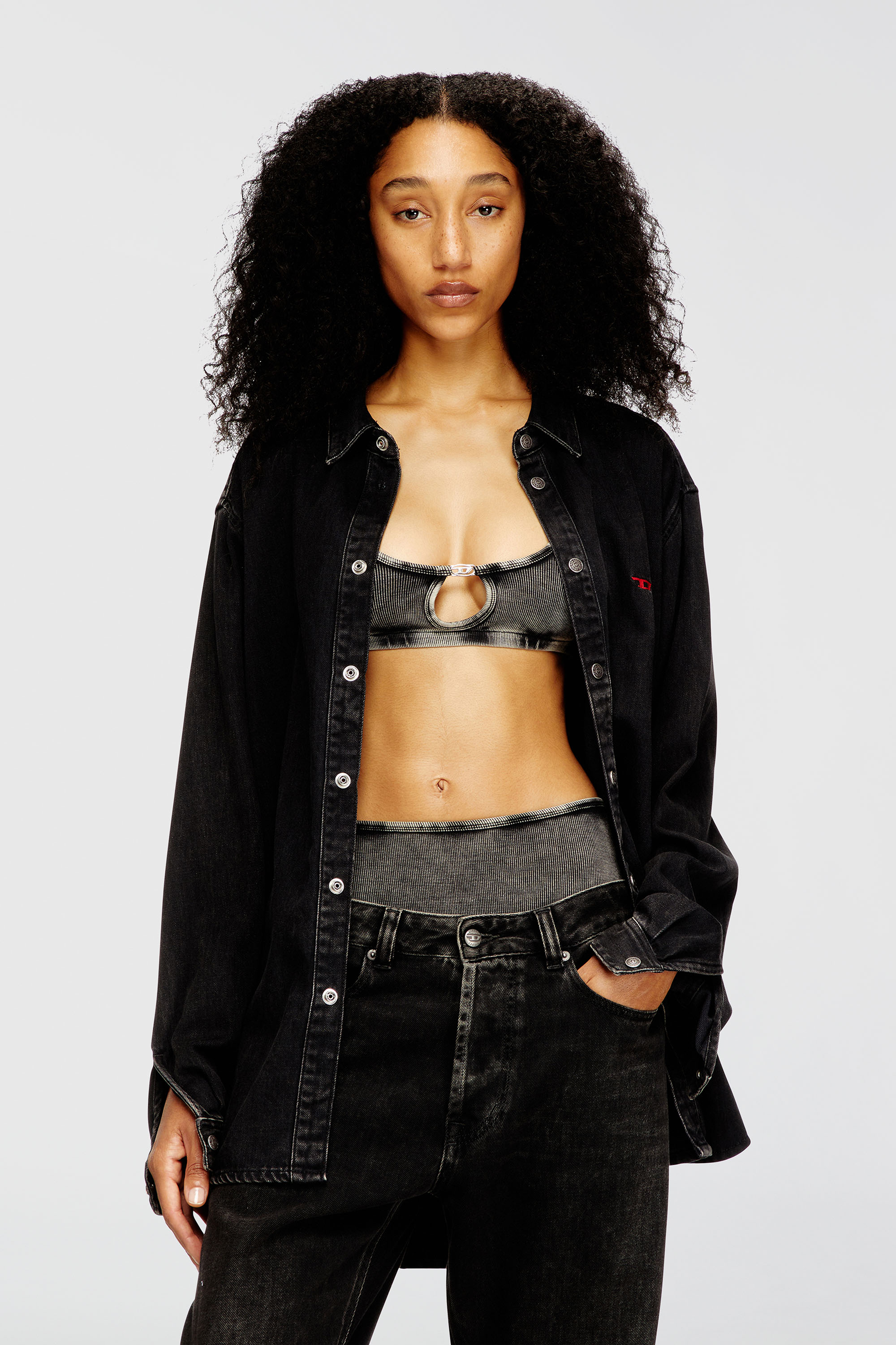 Diesel - FLORENCE-DNM, Brassi&egrave;re en coton c&ocirc;tel&eacute; avec bijou Oval D Femme in Gris - 1