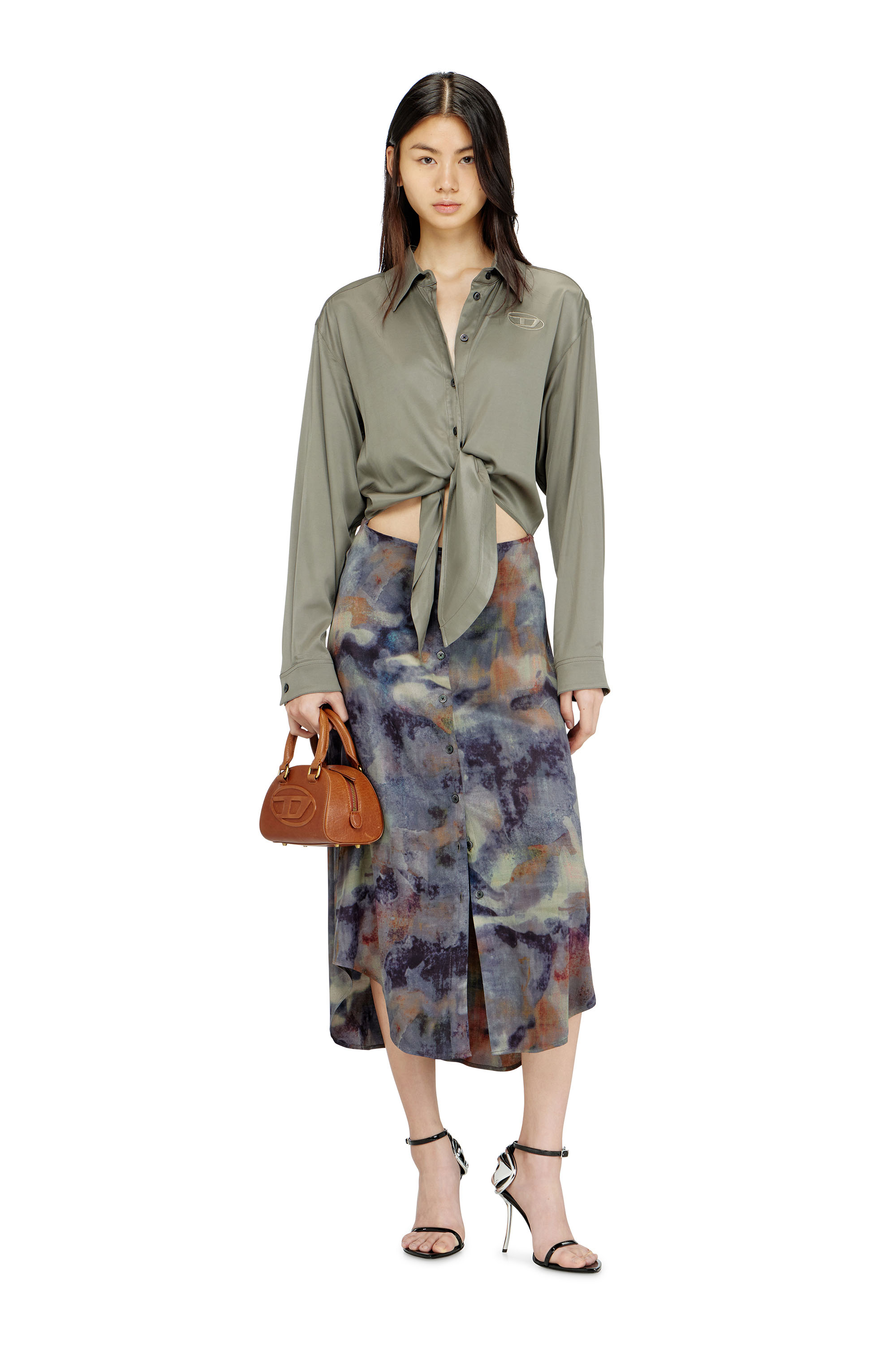 Diesel - D-ELTA, Robe en satin mi-longue avec haut nou&eacute; Femme in ToBeDefined - 1