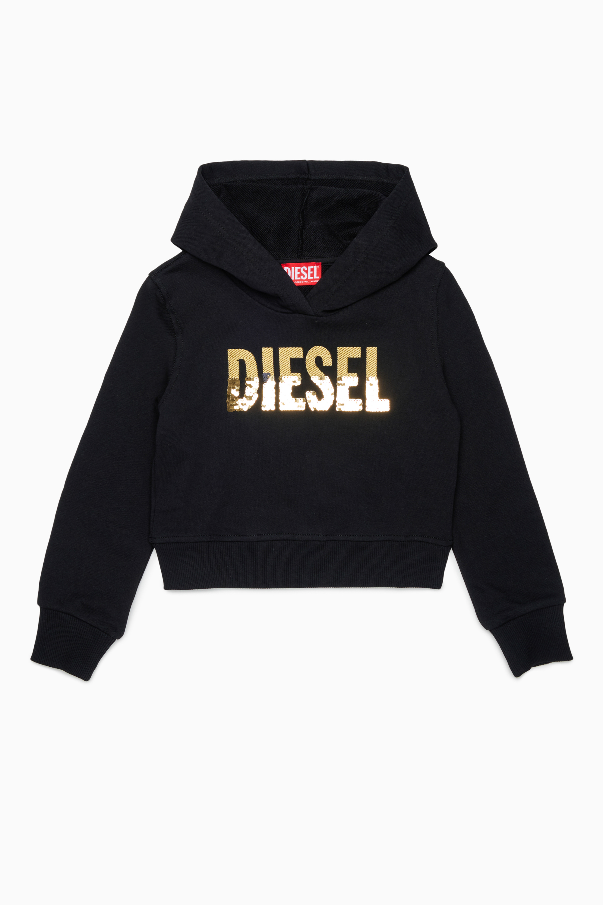 Diesel - SPALLYHOOD, Sweat &agrave; capuche avec logo en sequins Femme in Noir - 1