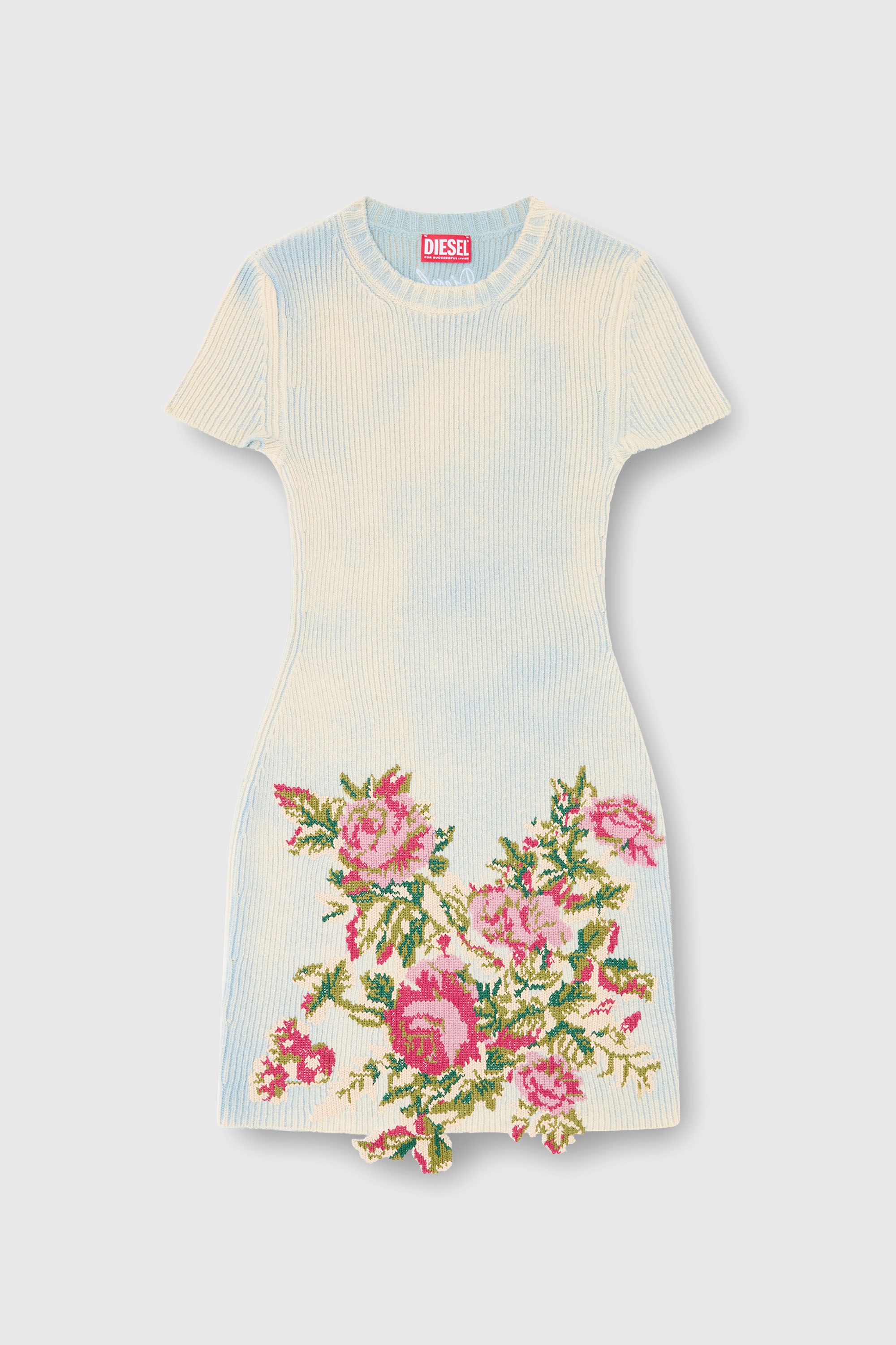 Diesel - M-RINNIE, Robe courte en maille m&eacute;lang&eacute;e laine &agrave; motif fleuri Femme in Polychrome - 1