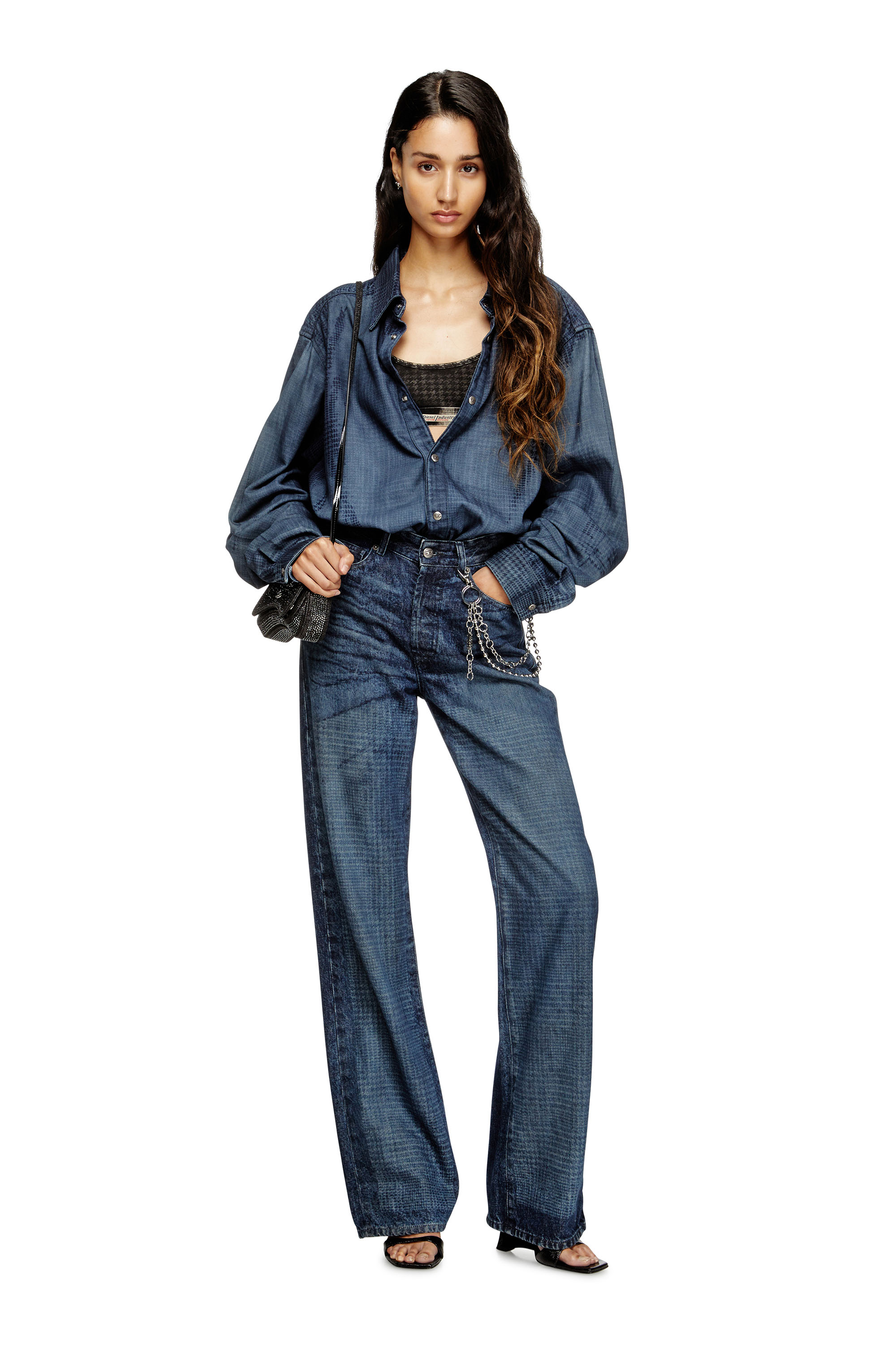 Diesel - ARIEL-DNM, Bralette en coton avec imprim&eacute; int&eacute;gral Femme in Gris - 4