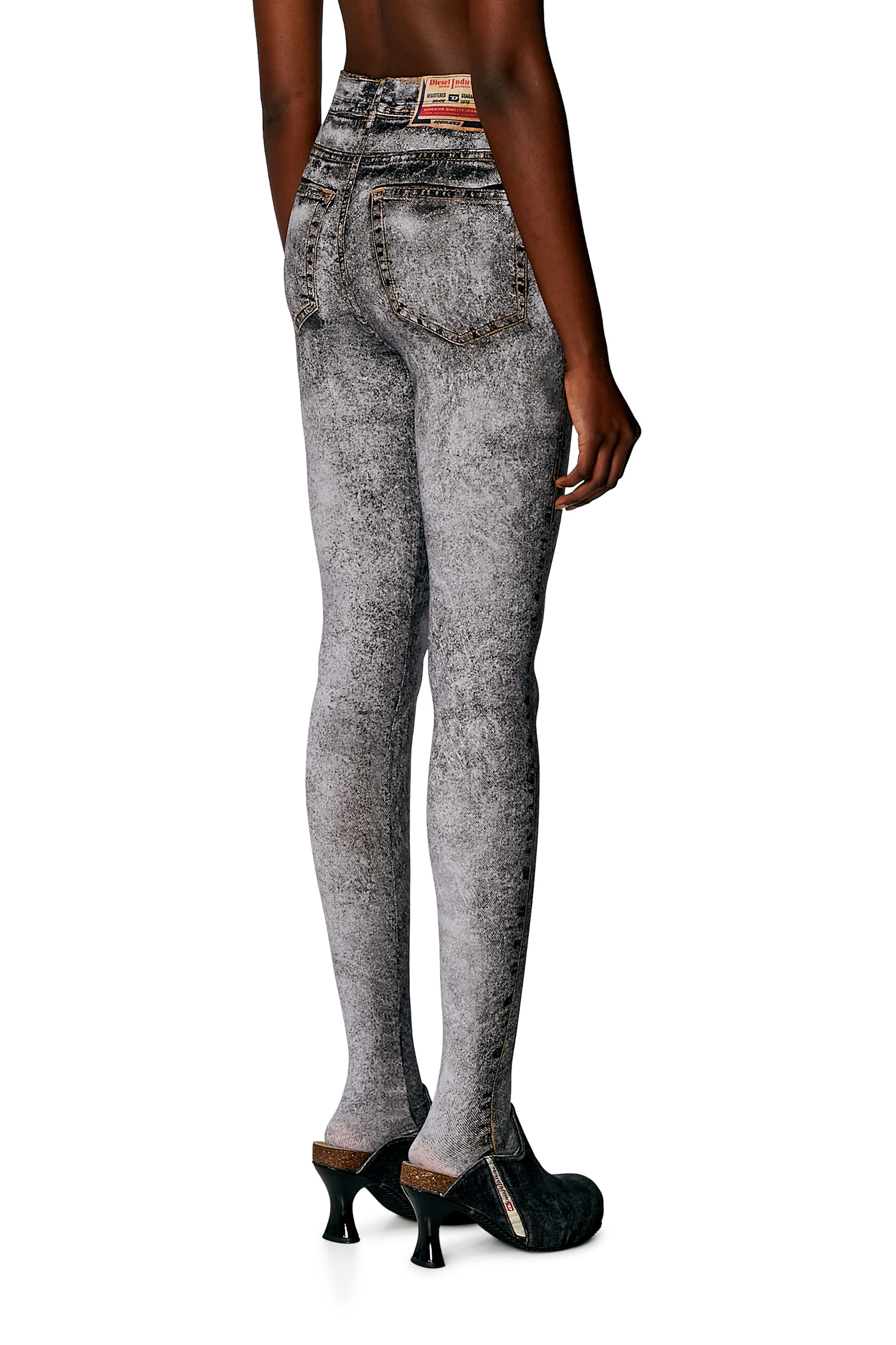 Diesel - P-KOLL-N1, Woman's Stretch nylon tights with denim print in Violet/Blue - 4