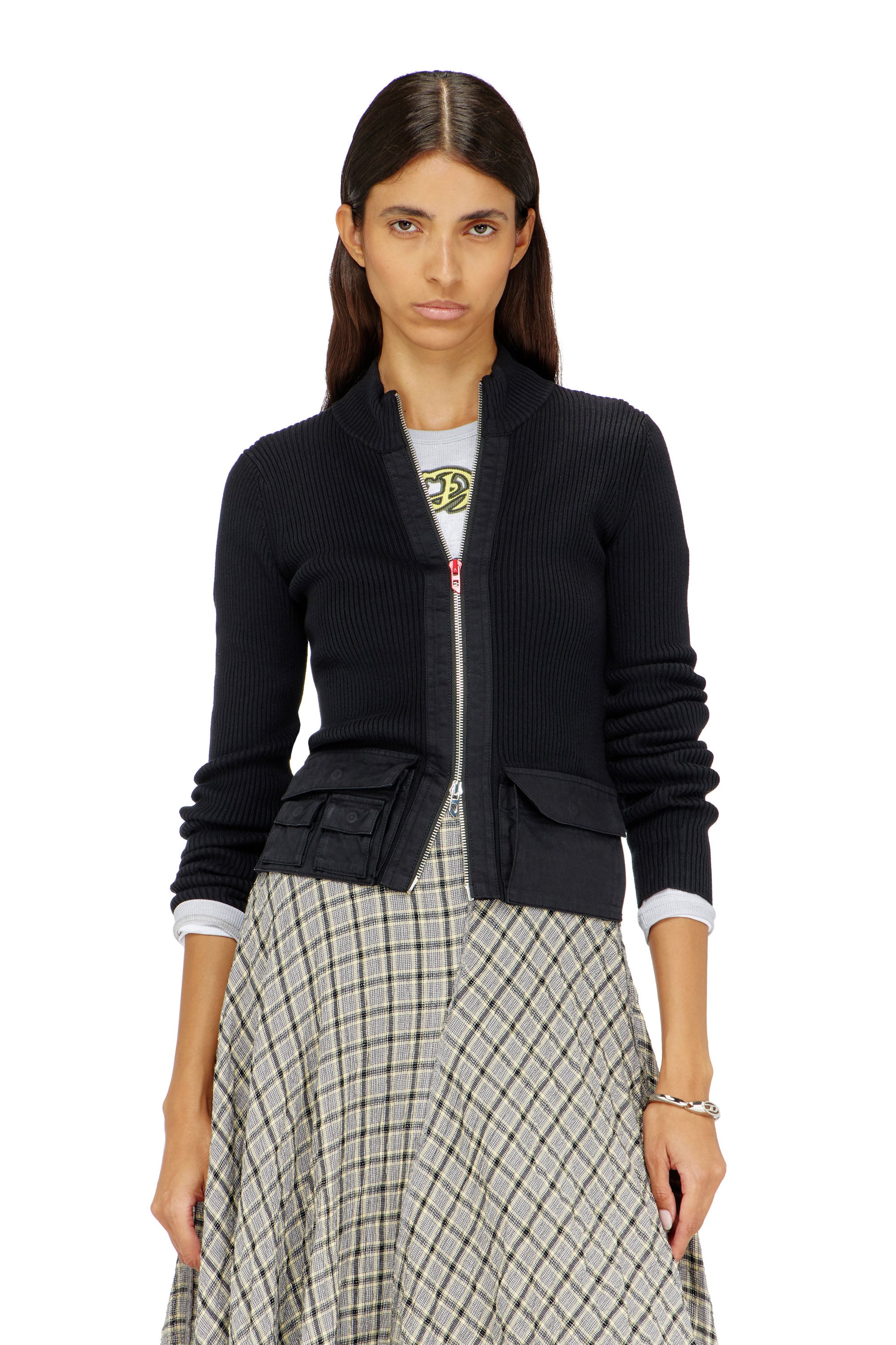 Diesel - M-MELISSA, Cardigan c&ocirc;tel&eacute;e avec poches cargo Femme in Noir - 1