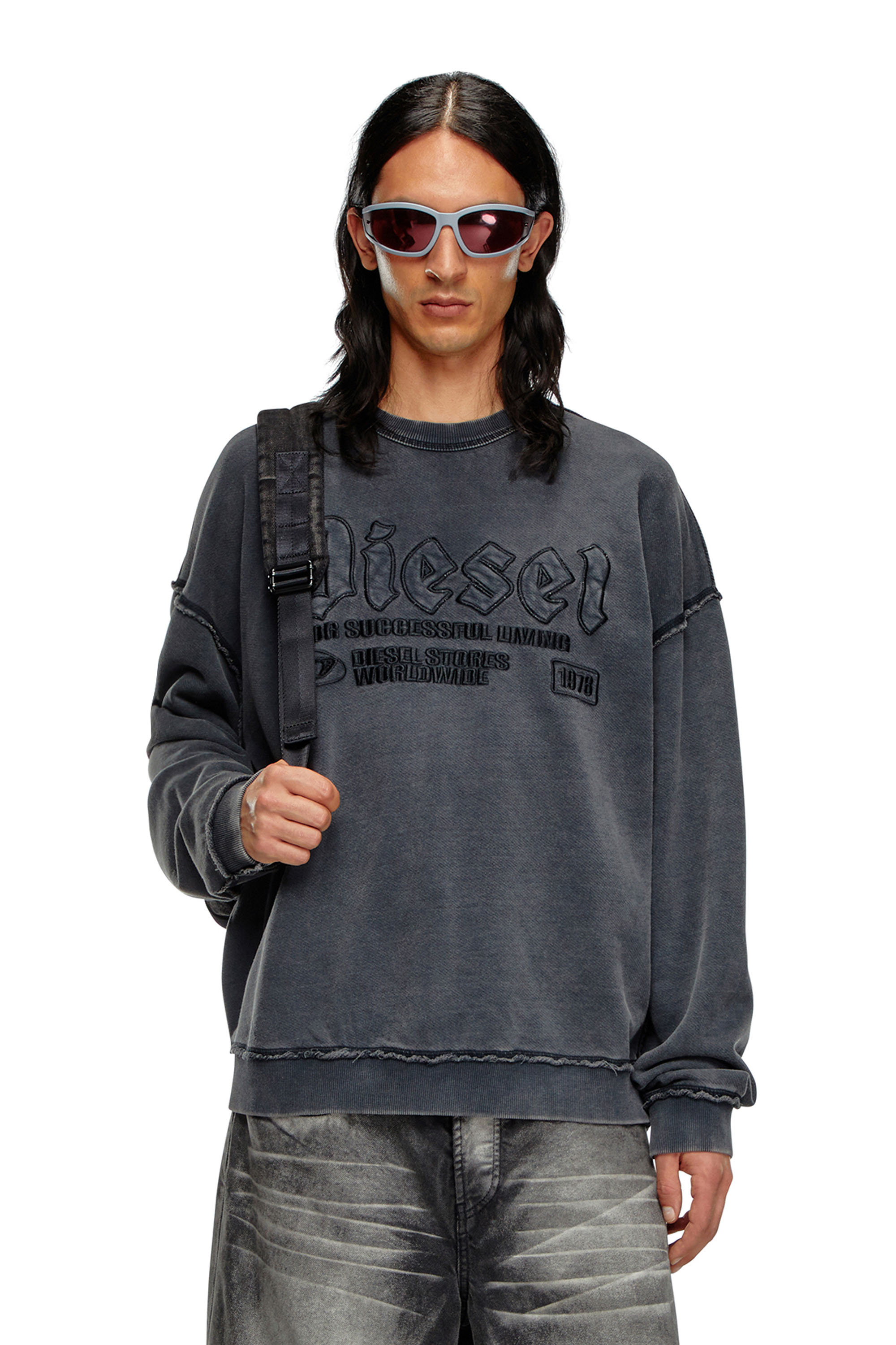 Diesel - S-BOXT-RAW, Sweat-shirt avec logo brodé Homme in Noir - 3