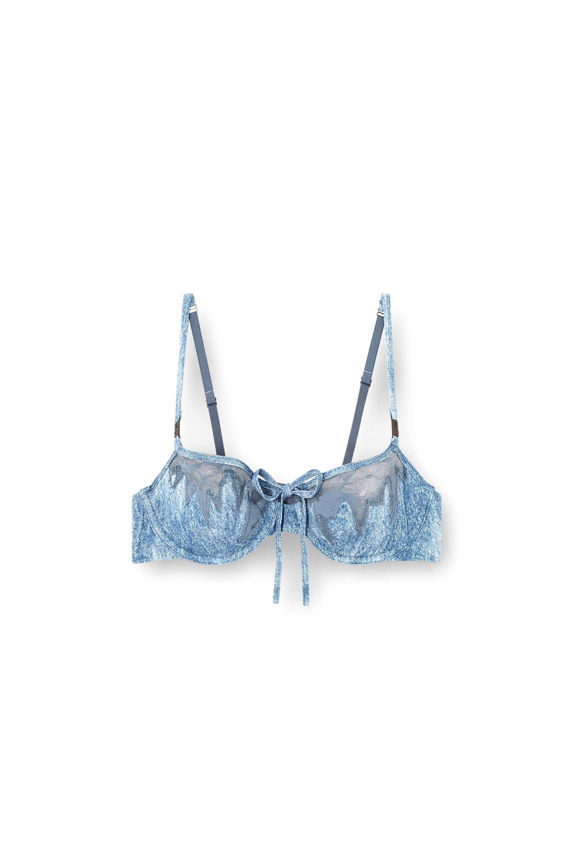 Diesel - BALCONETTE-LACE-BRA, Soutien-gorge balconnet en microfibre et dentelle effet camouflage Femme in Bleu - 4