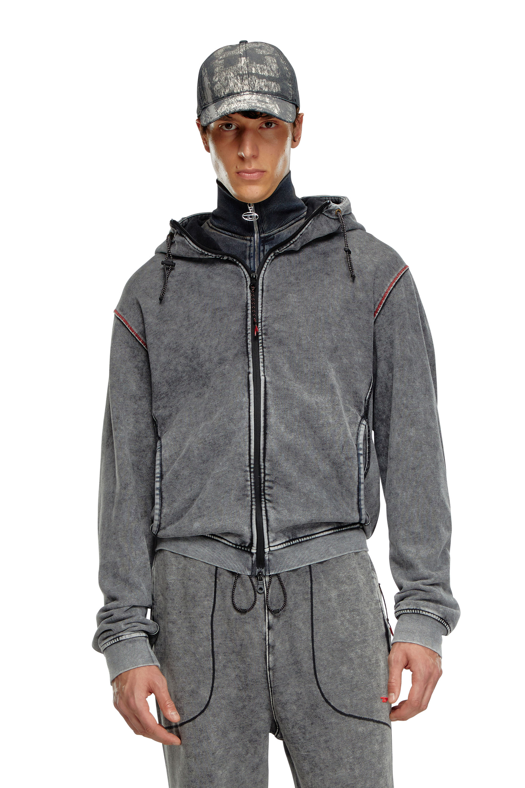 Diesel - AMST-TRANE-HT48, Sweat-shirt &agrave; capuche d&eacute;lav&eacute; avec fermeture zipp&eacute;e au dos Homme in Gris - 3
