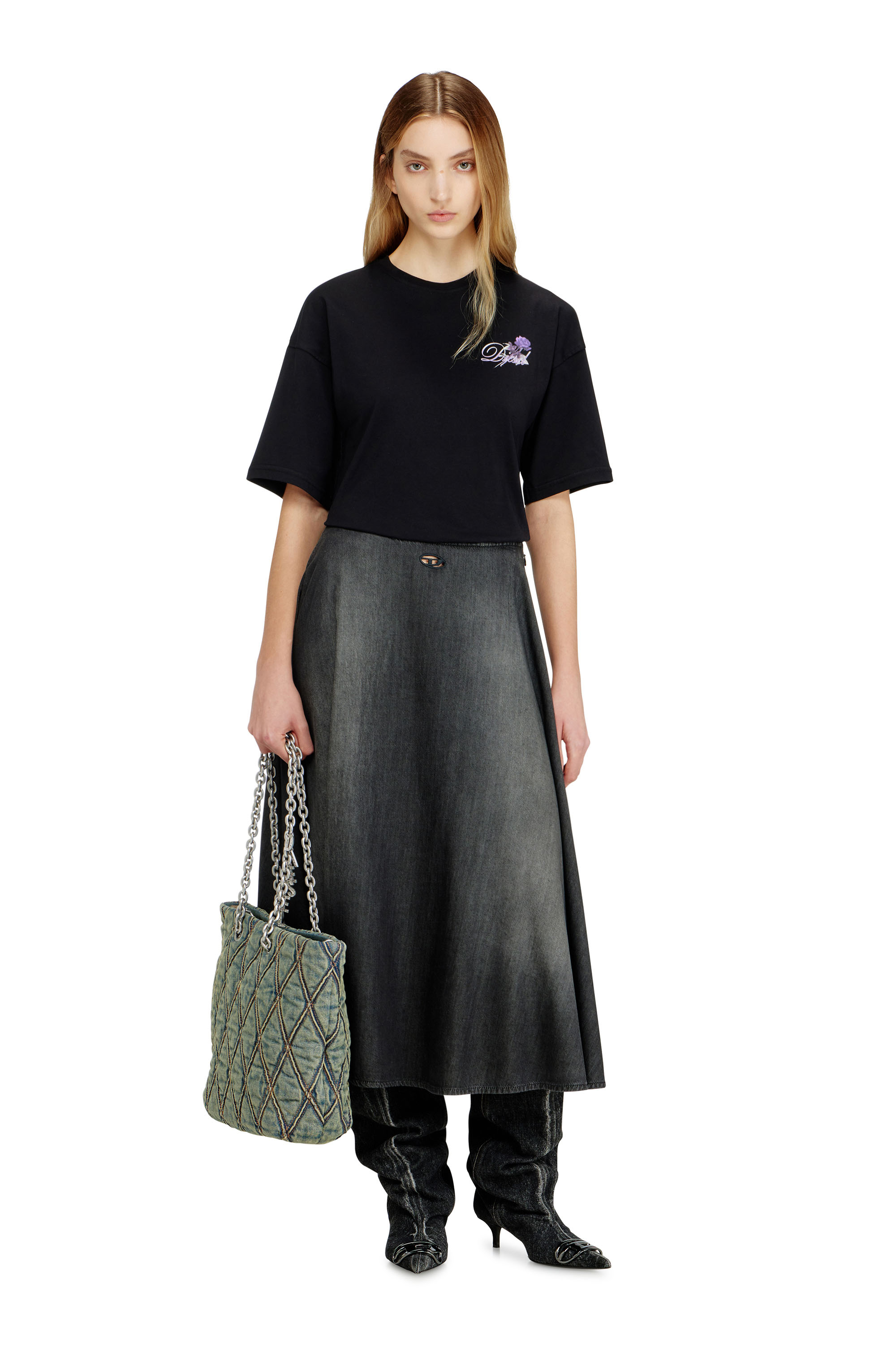 Diesel - CHARM-D SHOPPER M, Charm-D-Sac tote en denim matelass&eacute; Femme in Bleu - 2