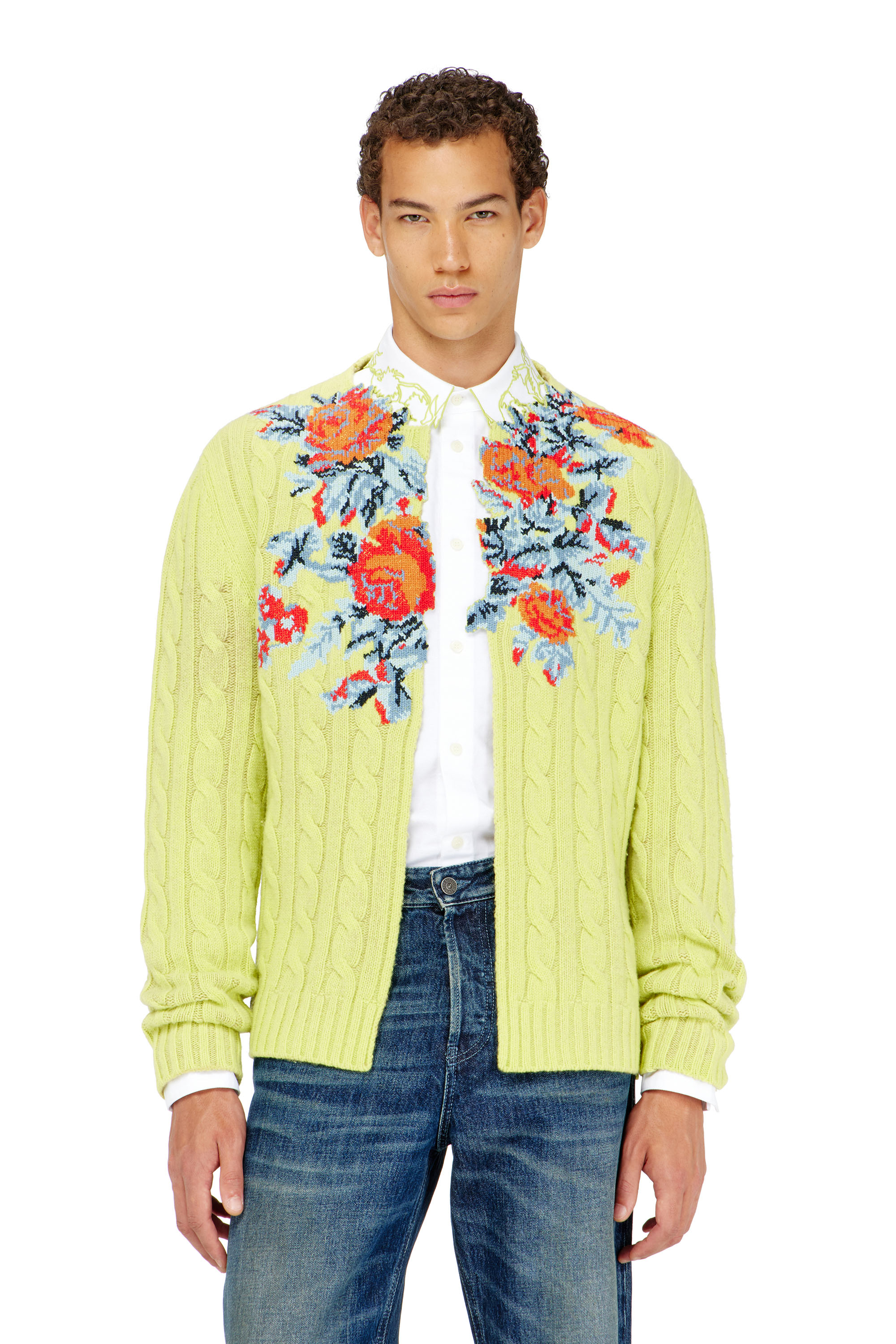 Diesel - K-RINO, Cardigan ouvert en maille torsad&eacute;e &agrave; motif floral Homme in ToBeDefined - 2