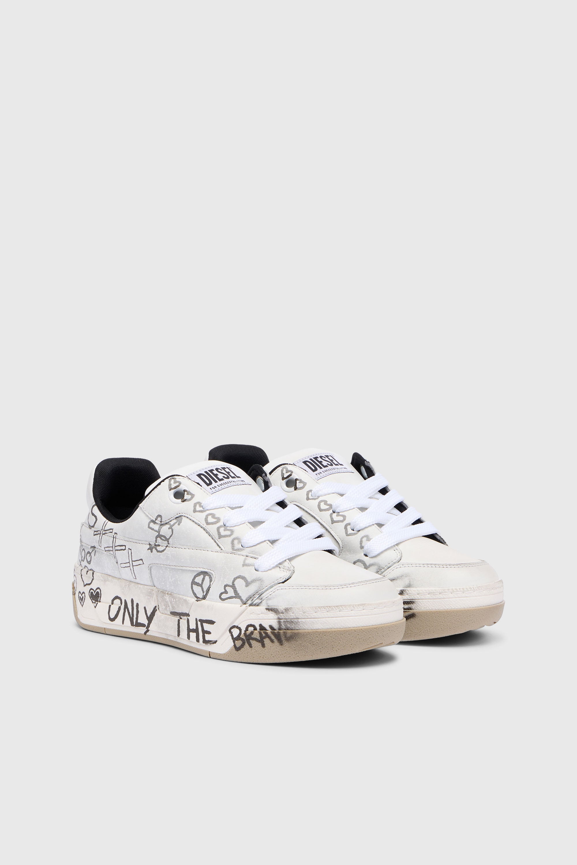 Diesel - S-D-OLLIE LOW W, D-Ollie-Baskets en cuir avec imprim&eacute; graffiti Femme in Blanc - 2