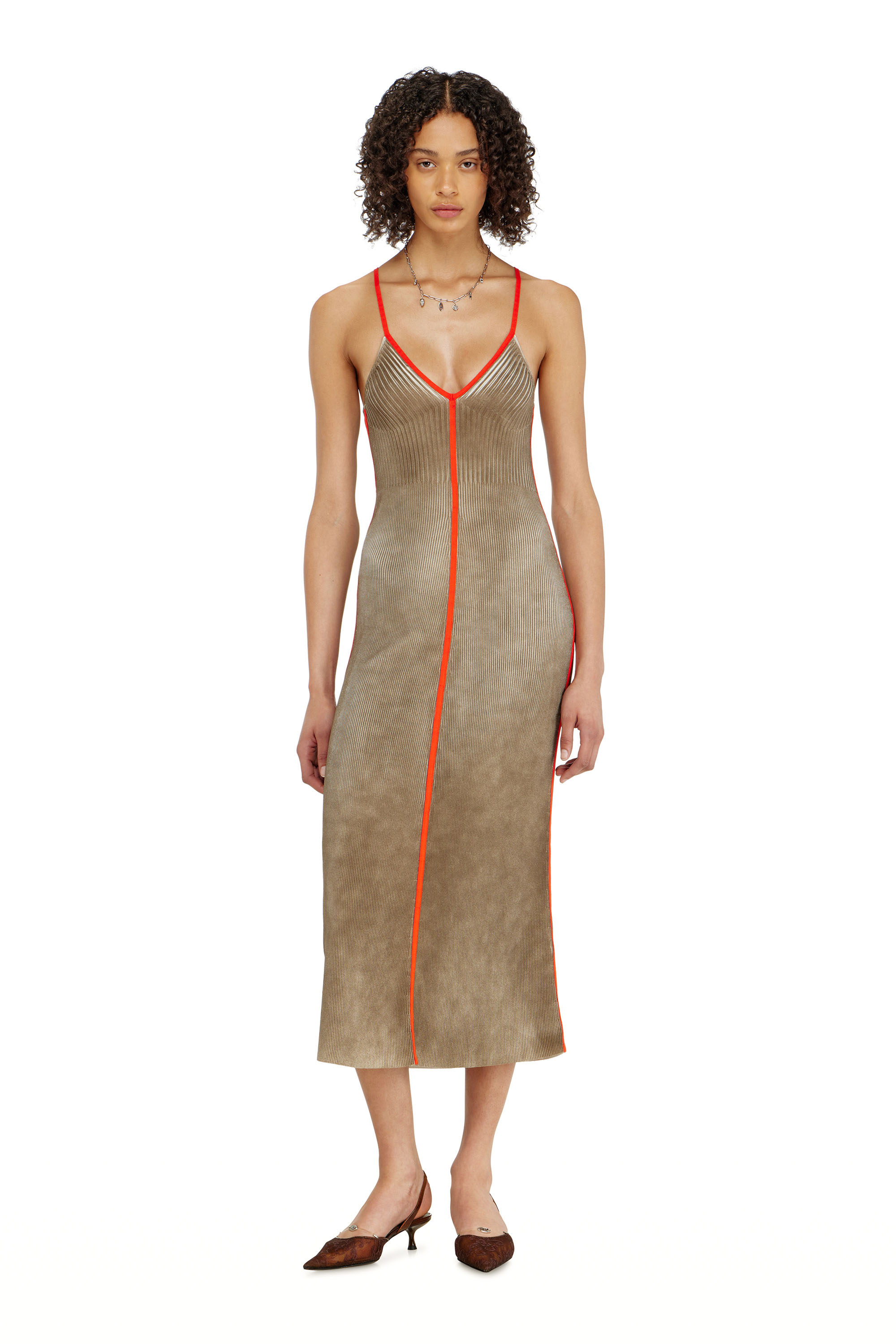 Diesel - M-SARMELA, Woman's Rib-knit midi cami dress with contrast bands in null - 2