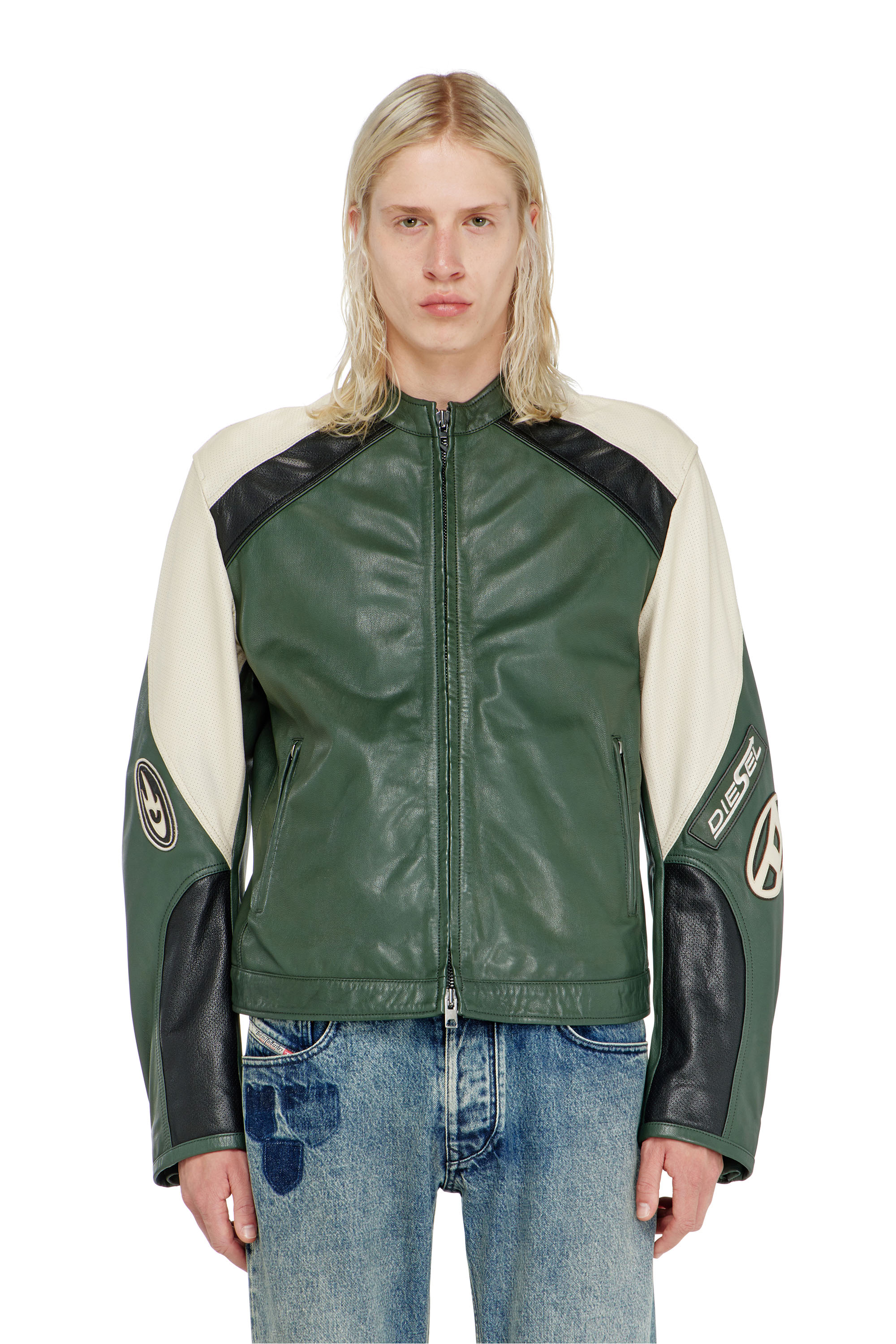 Diesel - L-AHTI, Veste biker en cuir perfor&eacute; bicolore Homme in ToBeDefined - 5