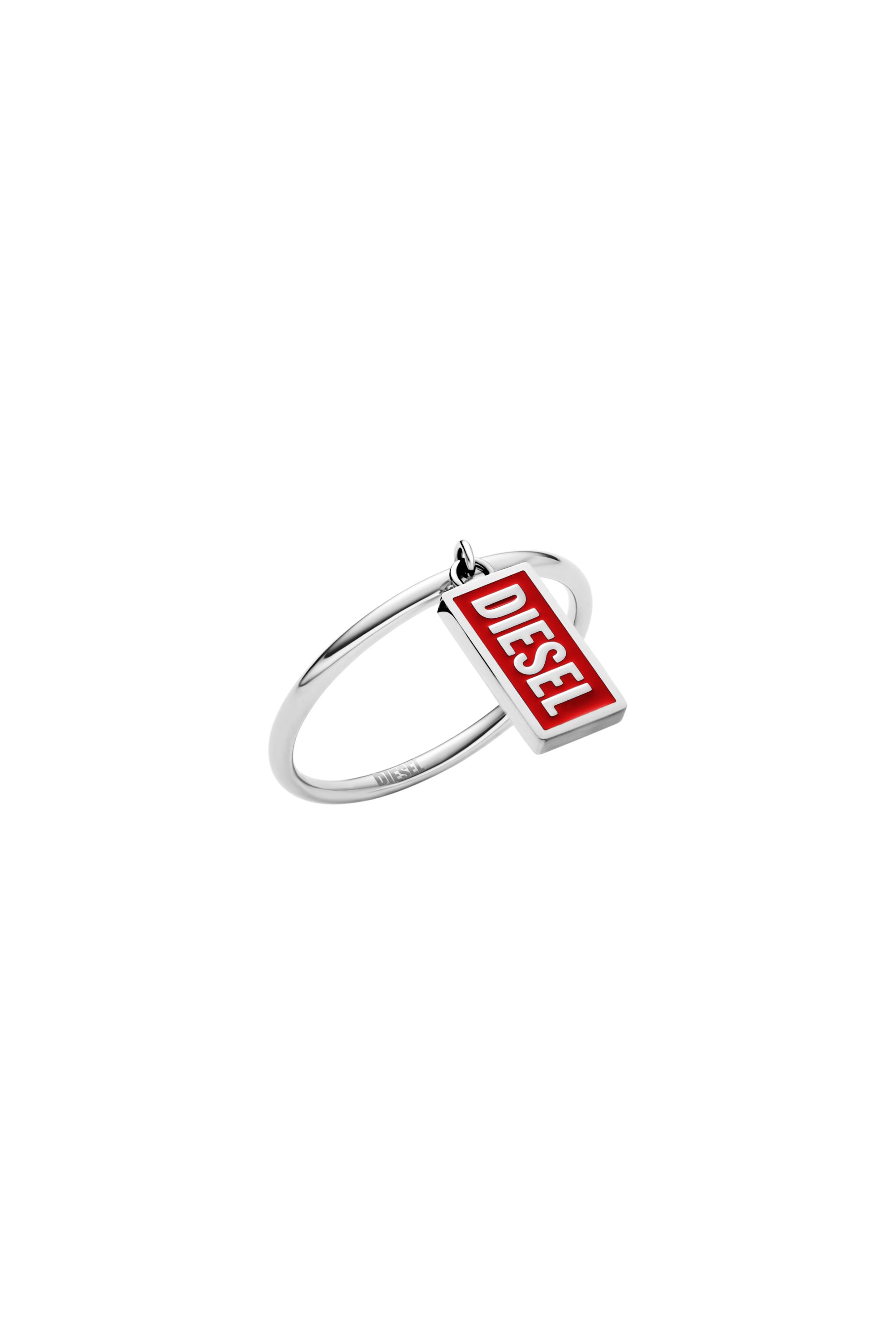 Diesel - DX1618931 JEWELLERY, Bague avec breloque logo en acier inoxydable Mixte in Rouge - 1