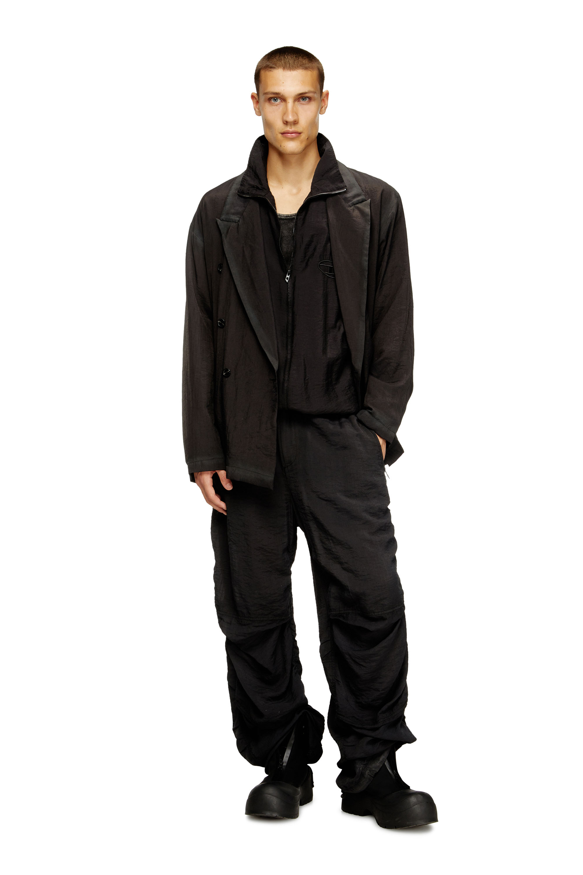 Diesel - J-KEYSERY, Man's Double-breasted blazer in wrinkled shell in Dark grey - 2