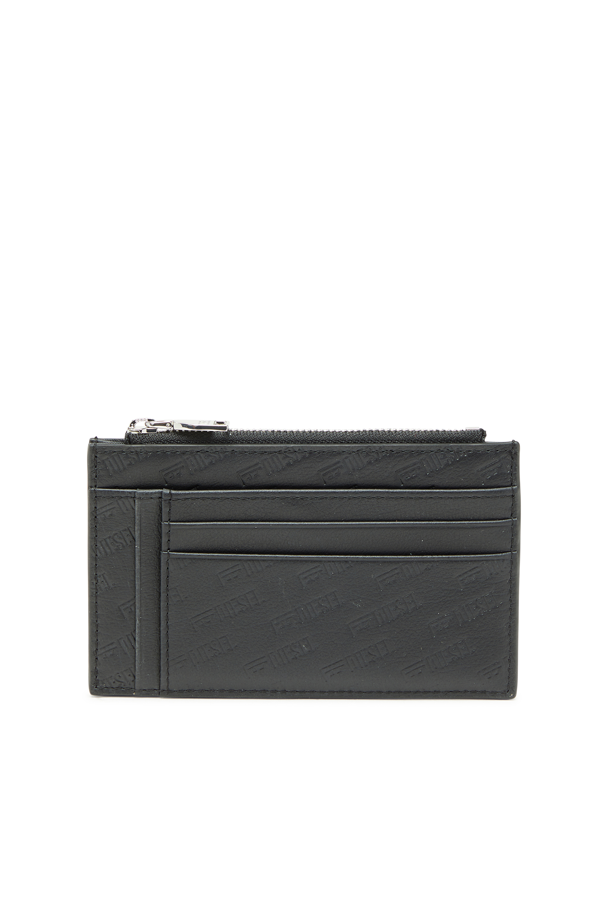 Diesel - MONOGRAM CARD CASE VI, Man's Embossed leather card holder with zip pocket in Black - 1