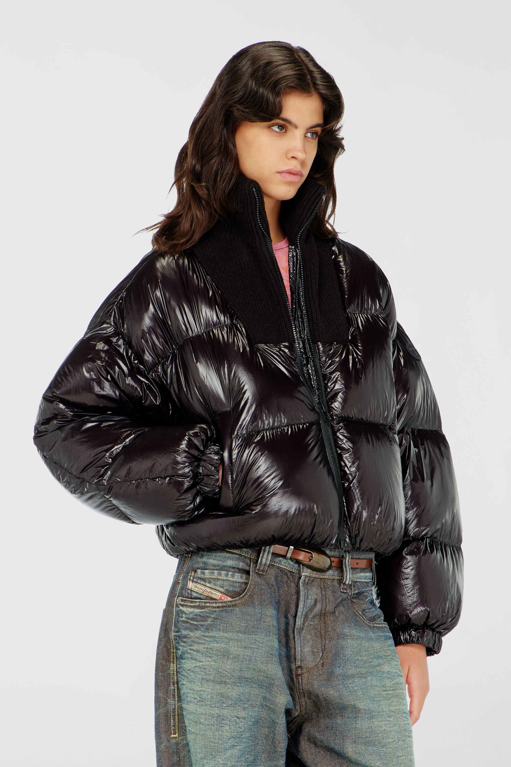 Diesel - W-ARRIOR, Doudoune en ripstop avec col en maille Femme in Noir - 3