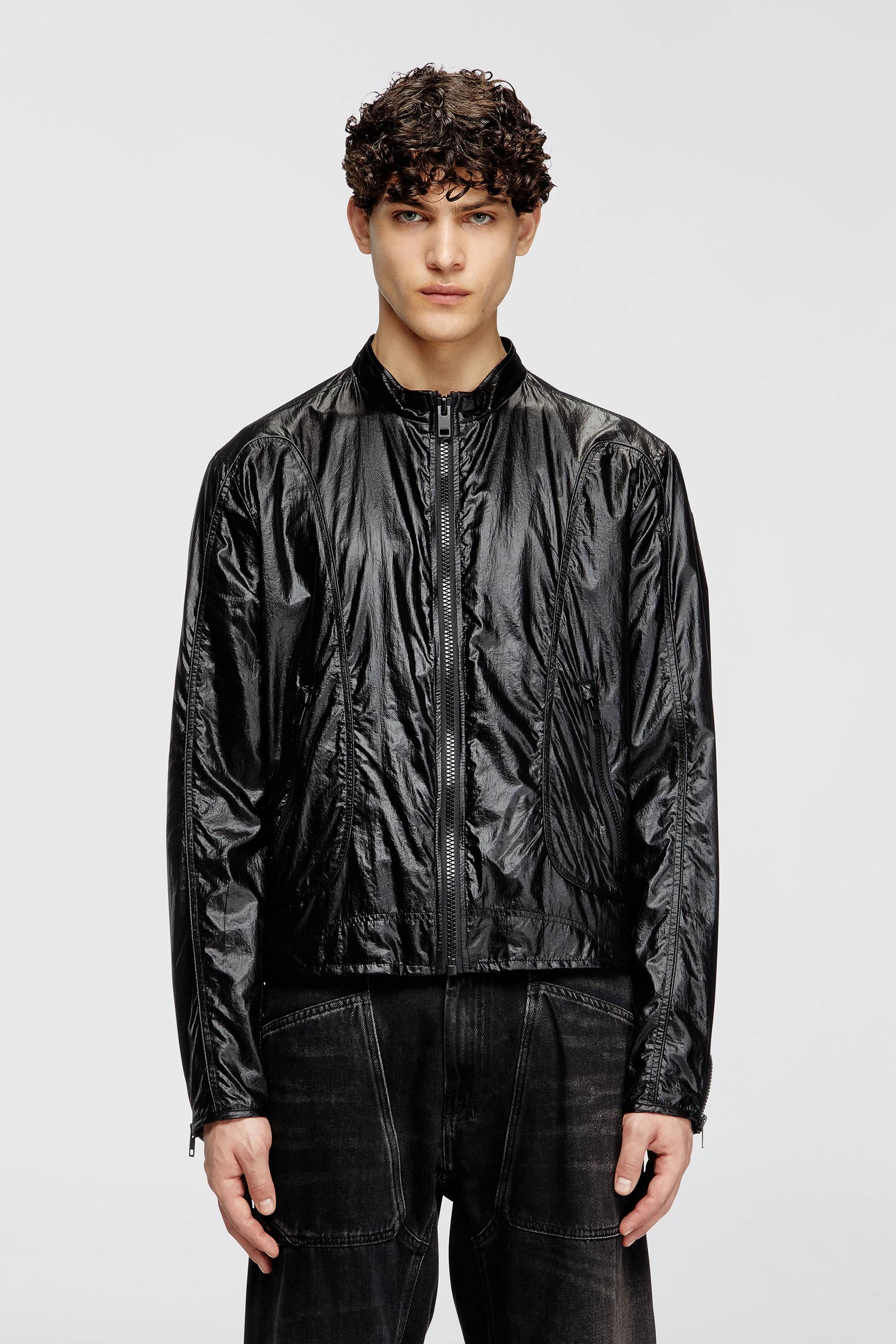 Diesel - J-CLAYS, Veste biker en ripstop brillant Homme in Noir - 1
