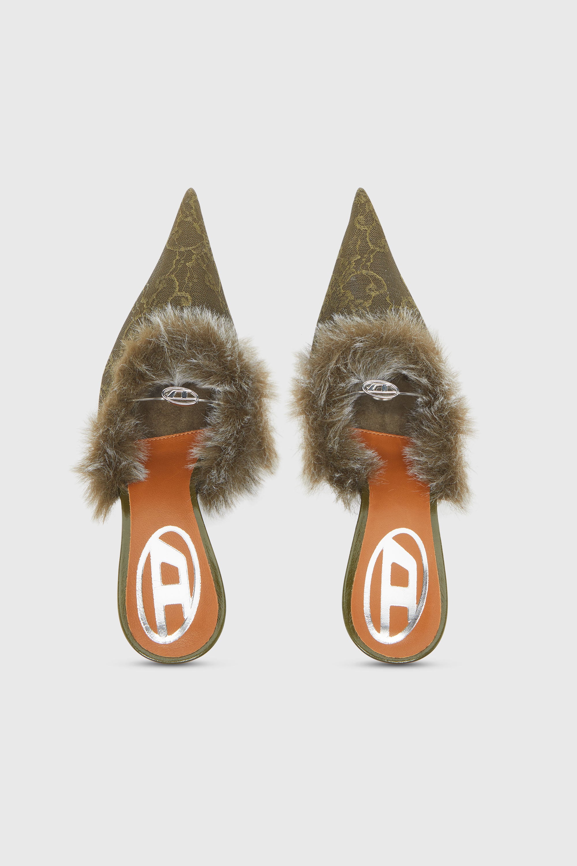 Diesel - D-JEWELS  MULE FUR 90, D-Jewels - Mules en nylon avec bordure duveteuse Femme in Vert - 4