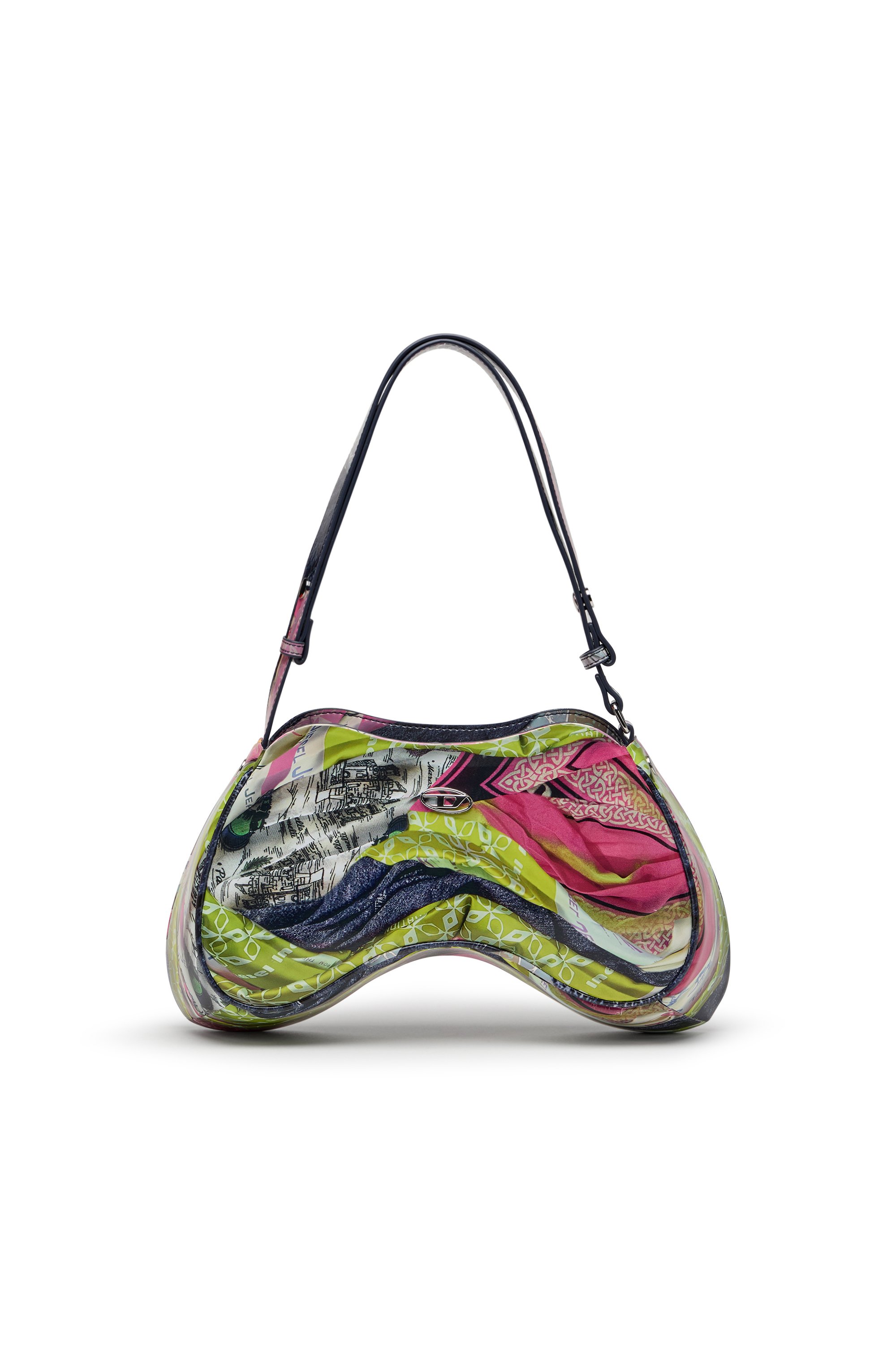 Diesel - PLAY SHOULDER, Woman's Play-Glossy shoulder bag with print in Pink/Yellow - 1