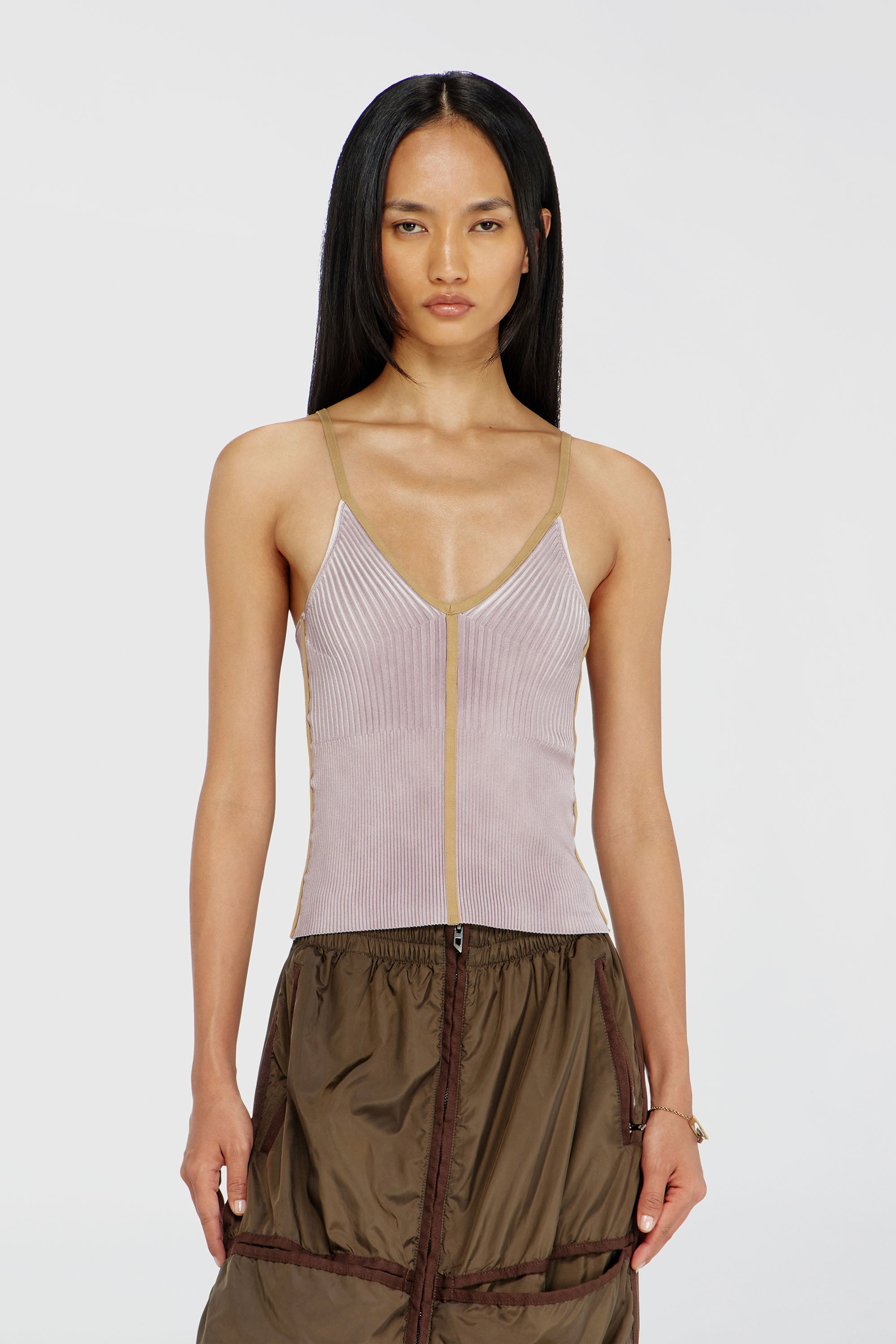 Diesel - M-SARMITE, D&eacute;bardeur en maille c&ocirc;tel&eacute;e avec bandes contrastantes Femme in Violet - 1