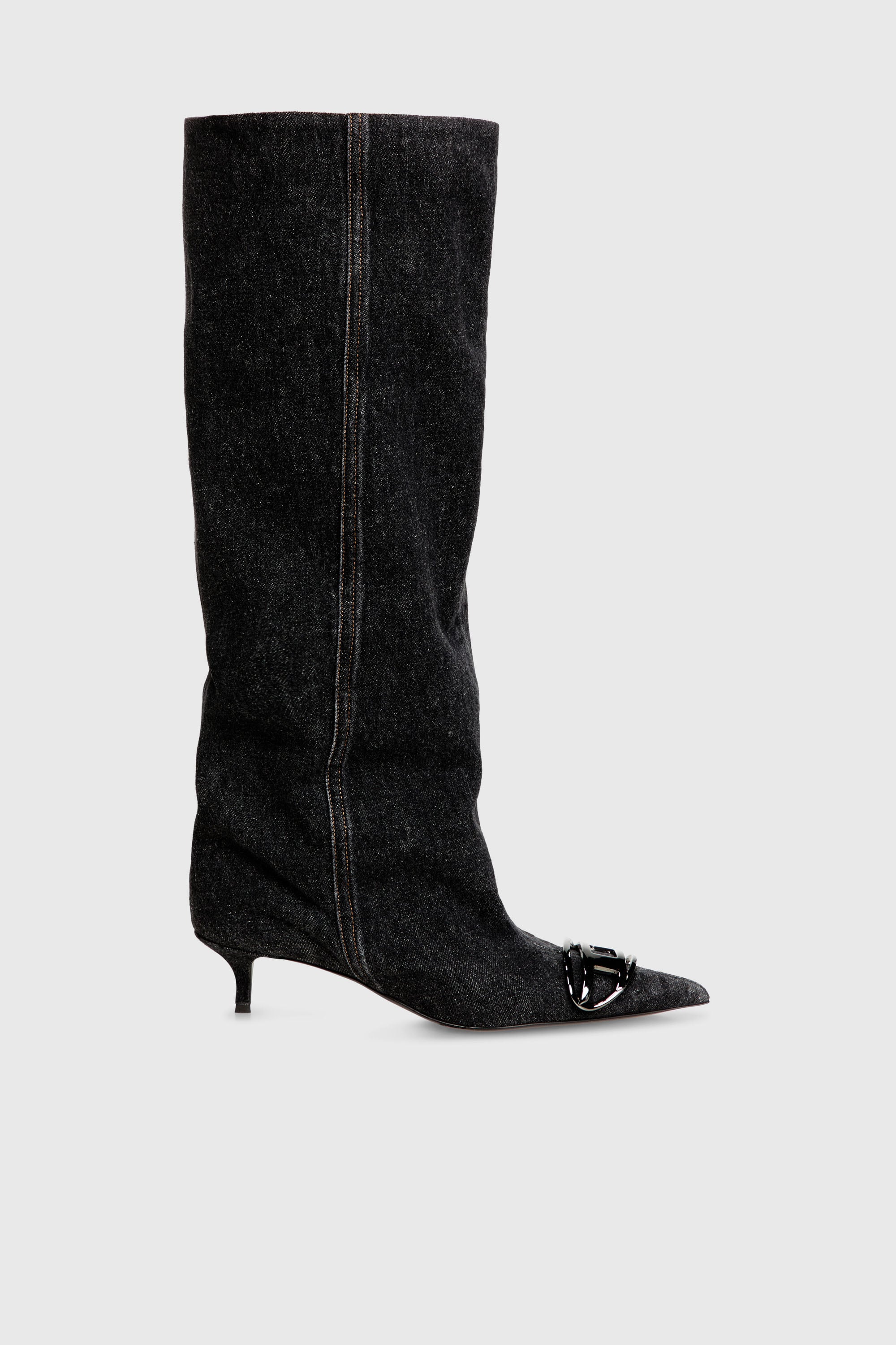 Diesel - D-VENUS KB SLOUCHY, D-Venus-Botte slouchy &agrave; hauteur de genou en denim Femme in Noir - 1
